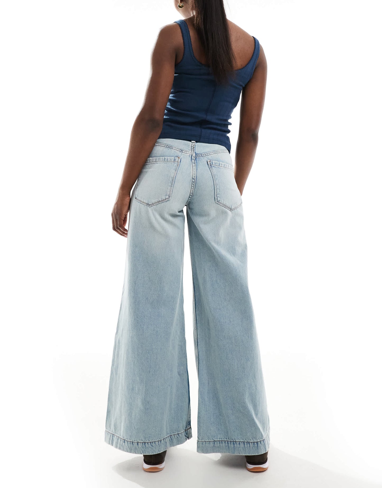 Stradivarius wide flare jean in light wash blue