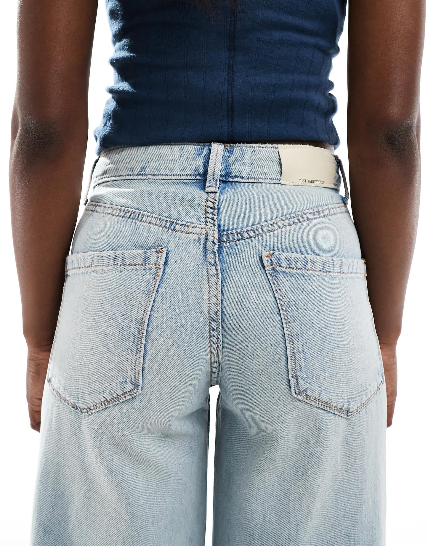 Stradivarius wide flare jean in light wash blue
