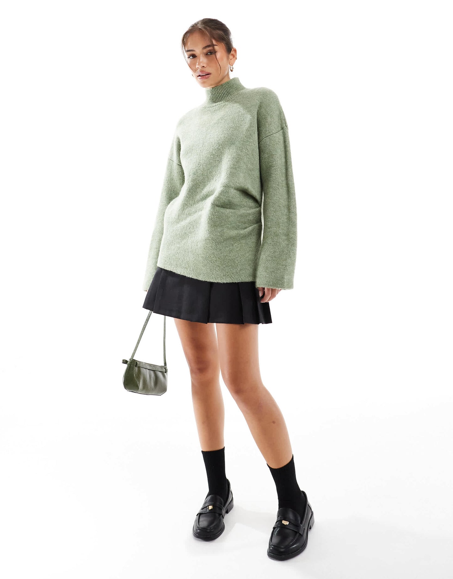 ASOS DESIGN knitted gathered jumper in pistachio