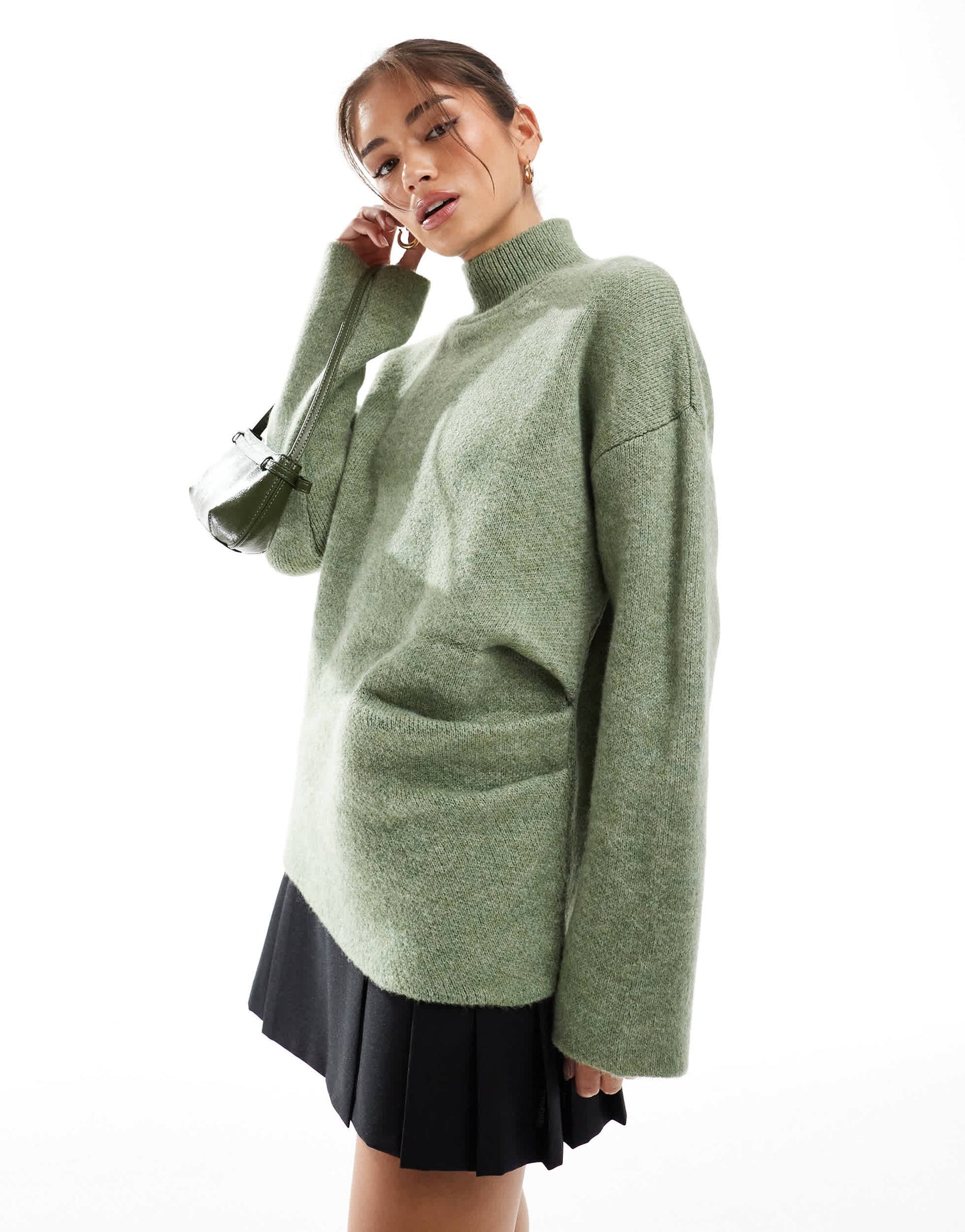 ASOS DESIGN knitted gathered jumper in pistachio