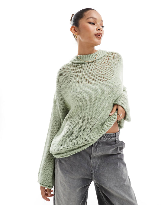 ASOS DESIGN loose knit crew neck jumper in green