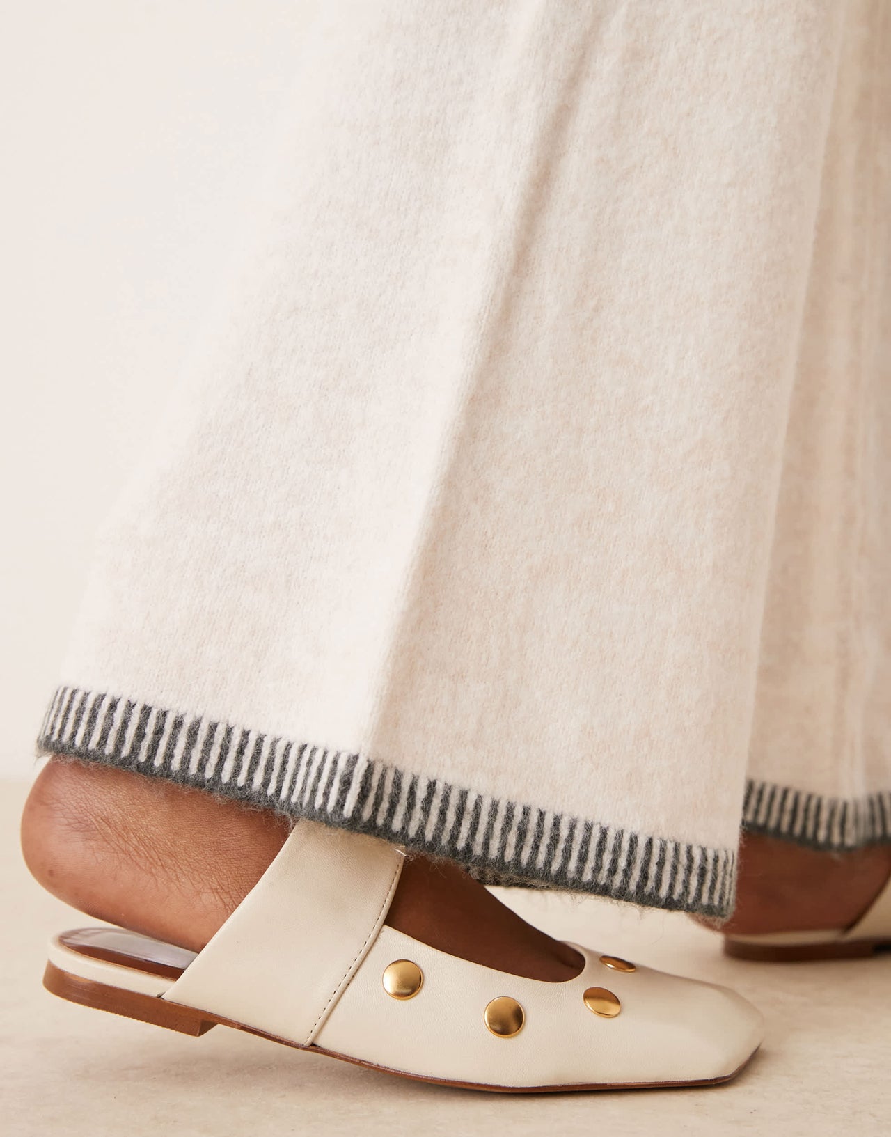 Vila knitted wide leg trouser co-ord with contrast stitch in cream