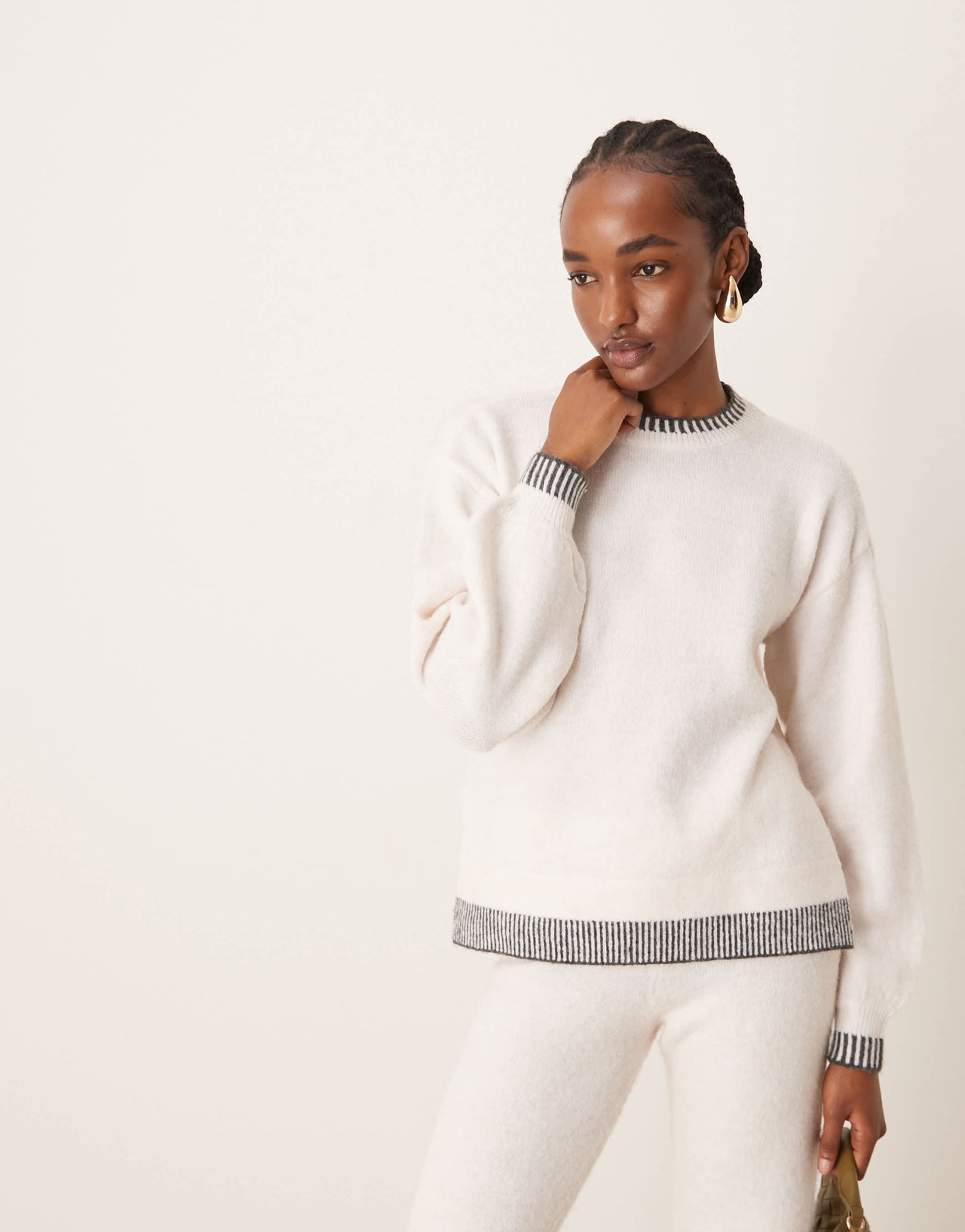 Vila knitted oversized jumper co-ord with contrast stitch in cream ...