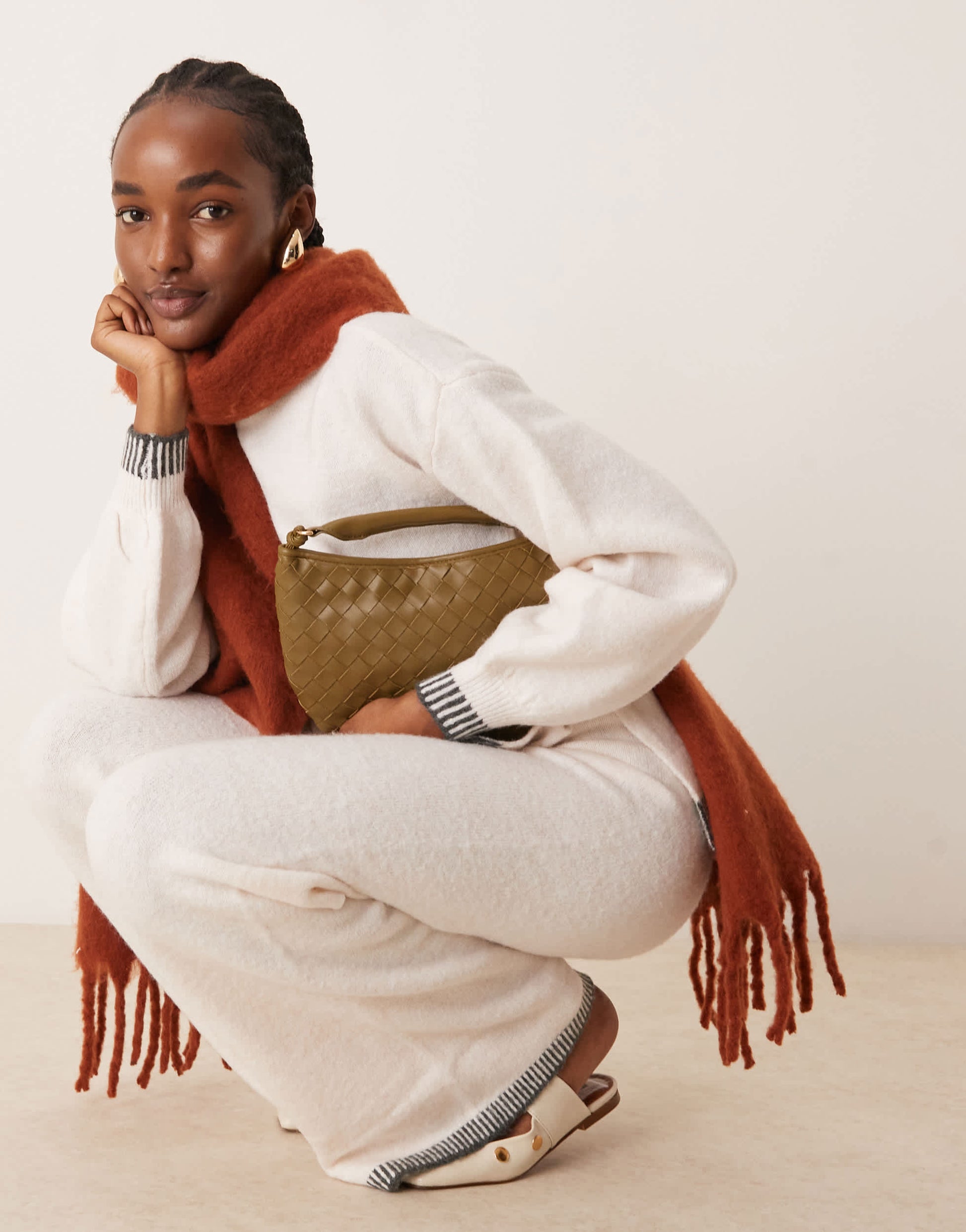 Vila knitted oversized jumper co-ord with contrast stitch in cream ...