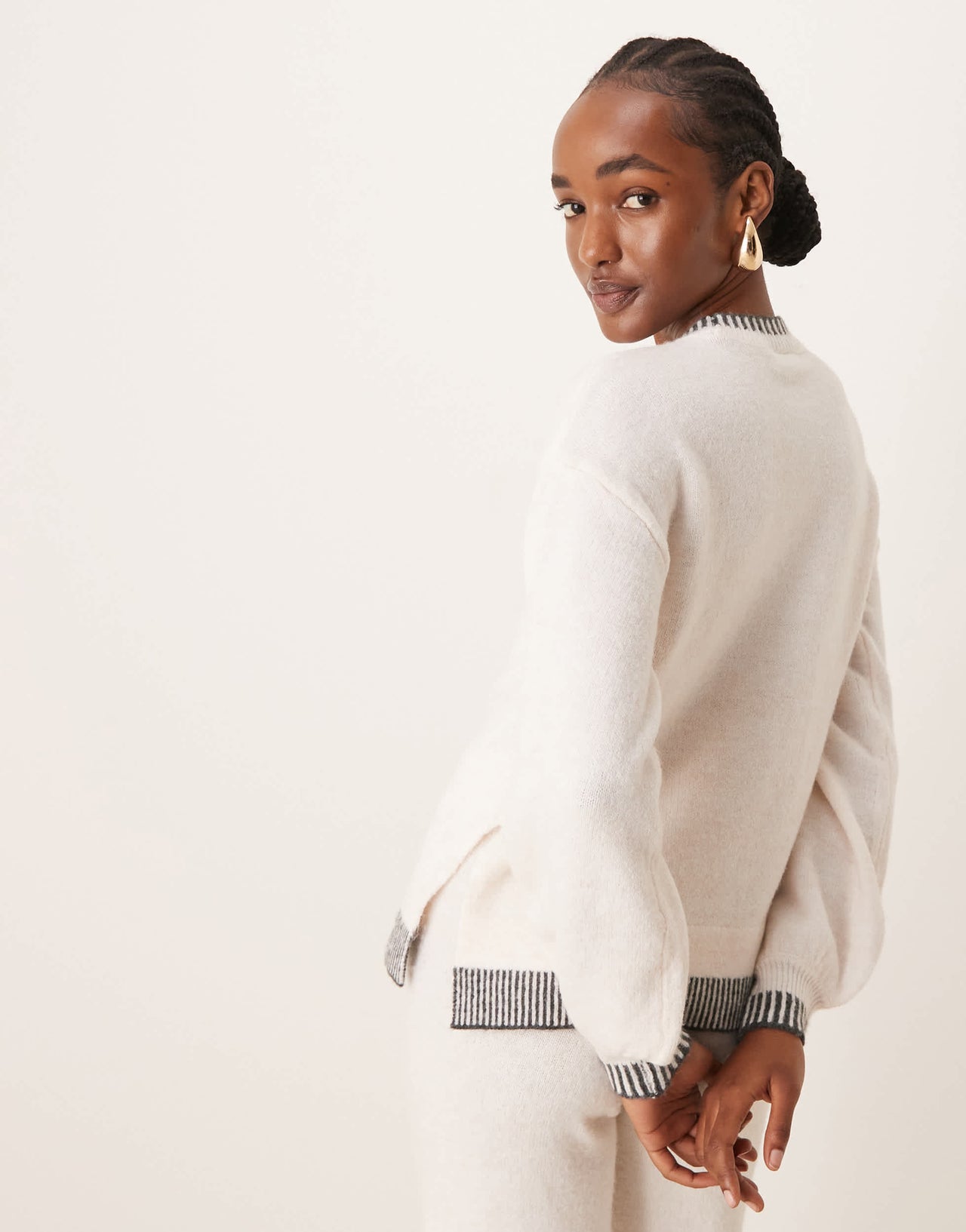 Vila knitted oversized jumper co-ord with contrast stitch in cream ...