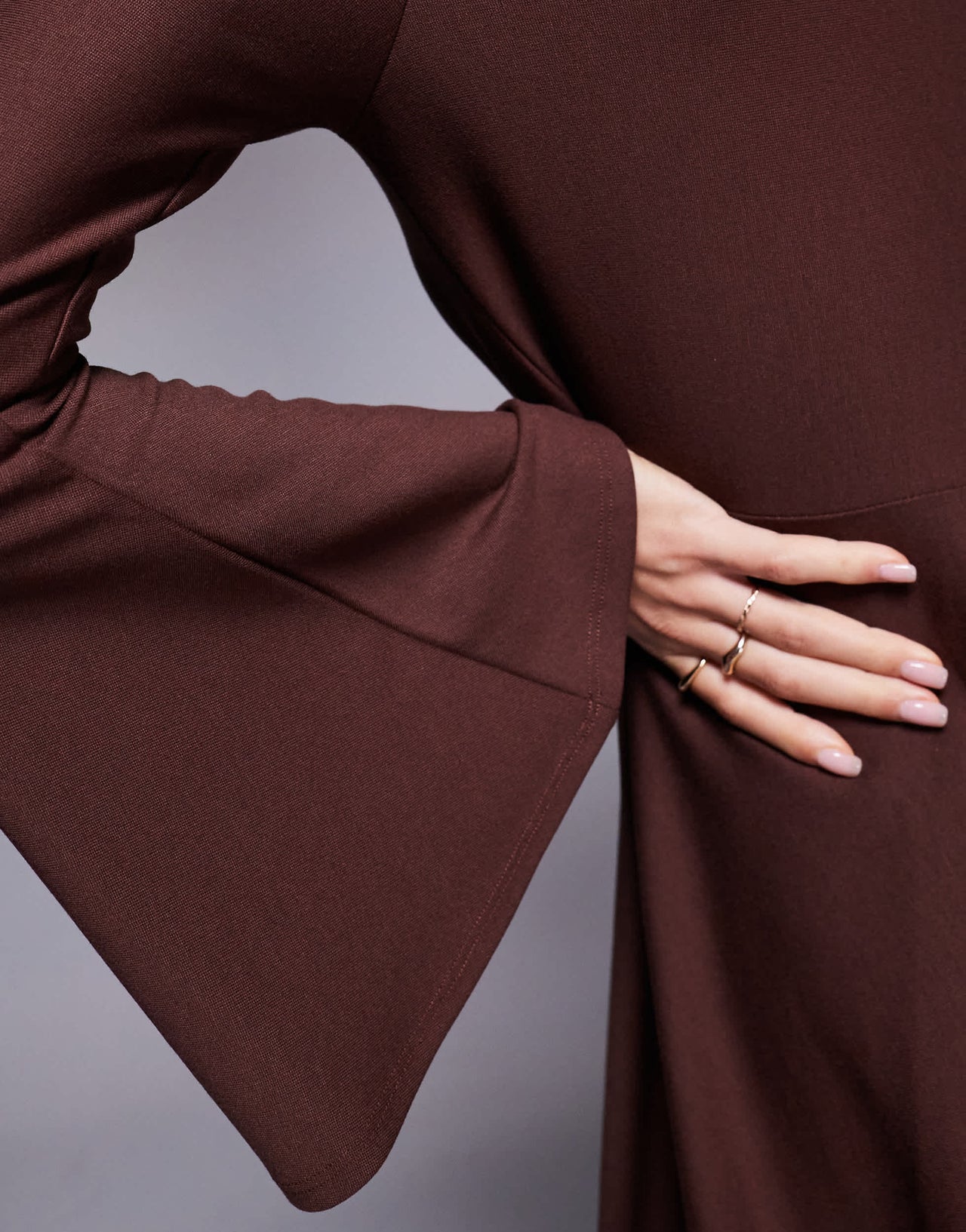 ASOS DESIGN flared sleeve skater mini dress in chocolate