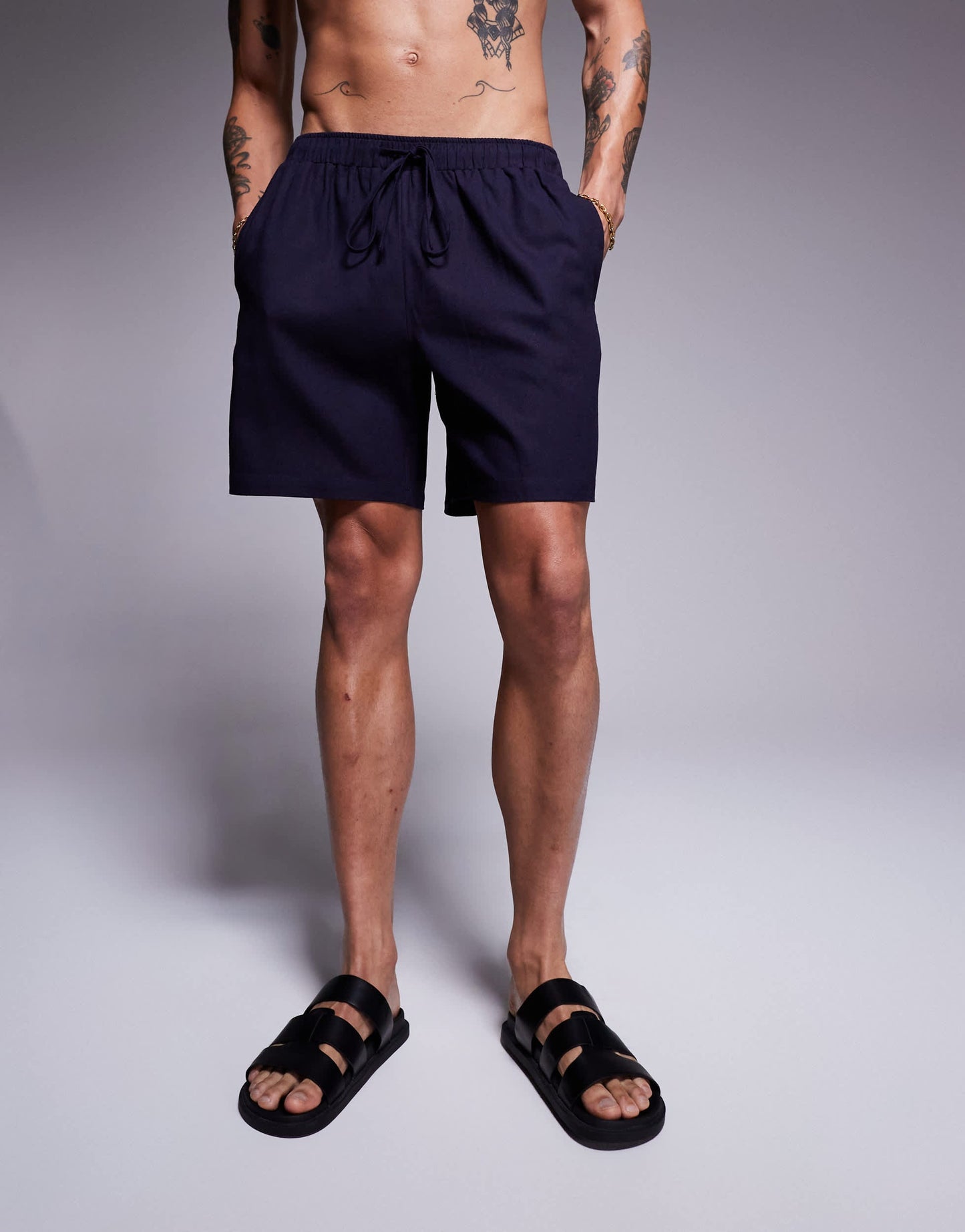 Southbeach beach linen look short co-ord in Navy