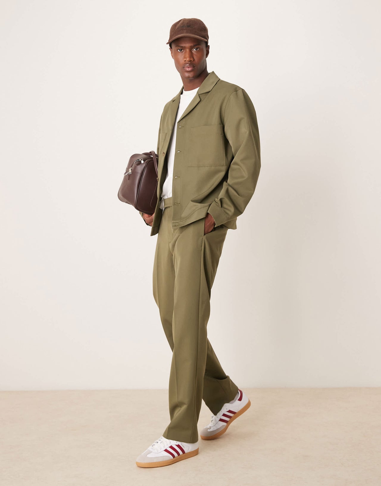 ASOS DESIGN tailored co-ord straight trousers in dark green with elasticated waist