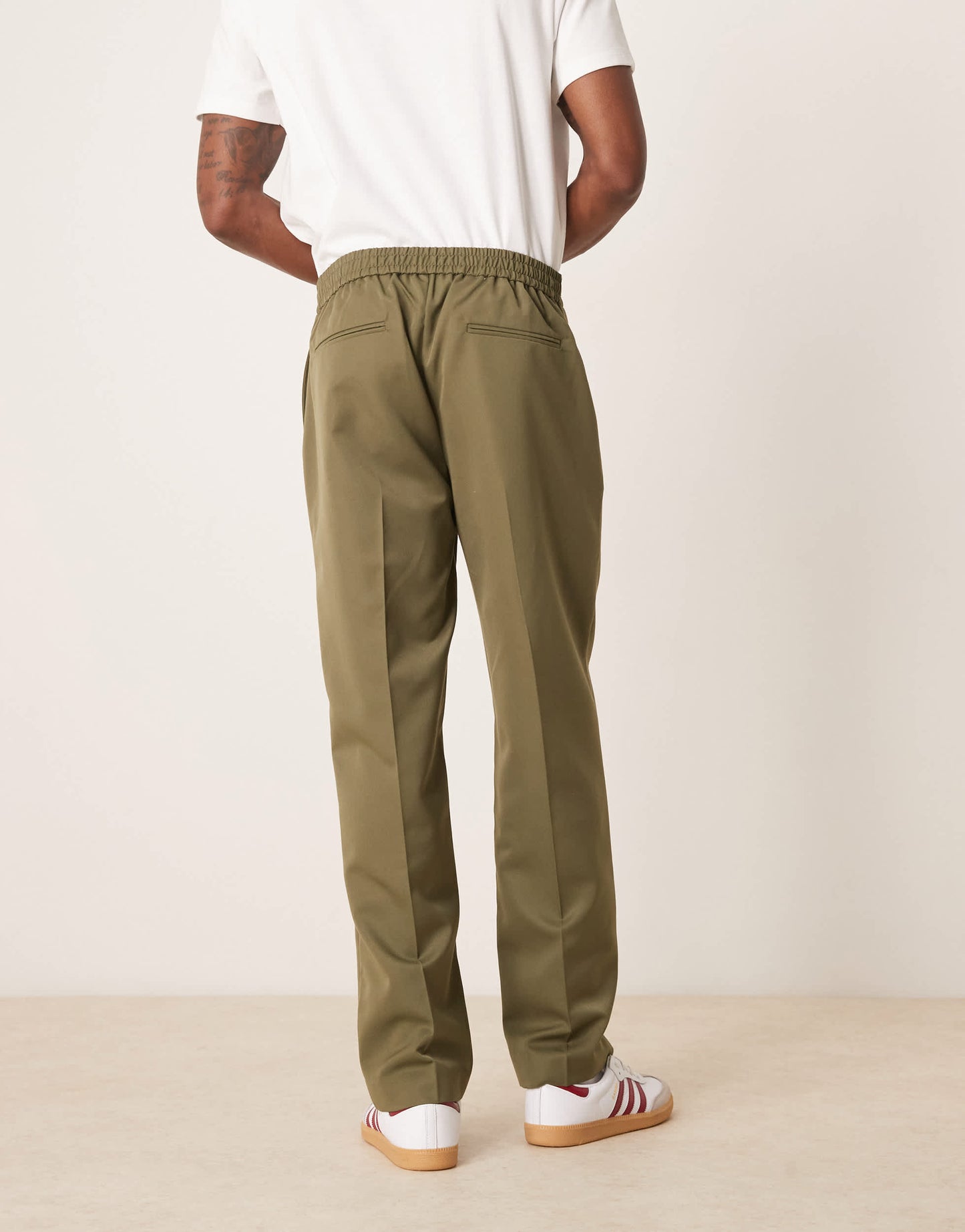ASOS DESIGN tailored co-ord straight trousers in dark green with elasticated waist
