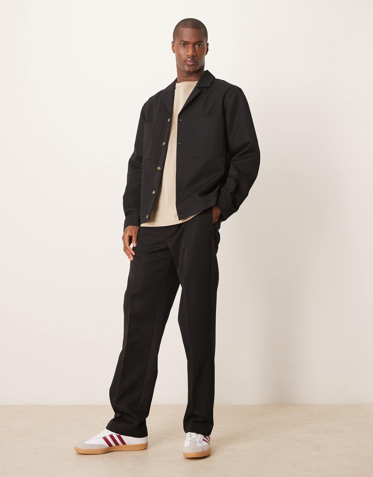 ASOS DESIGN smart co-ord straight trousers in black with elasticated waist