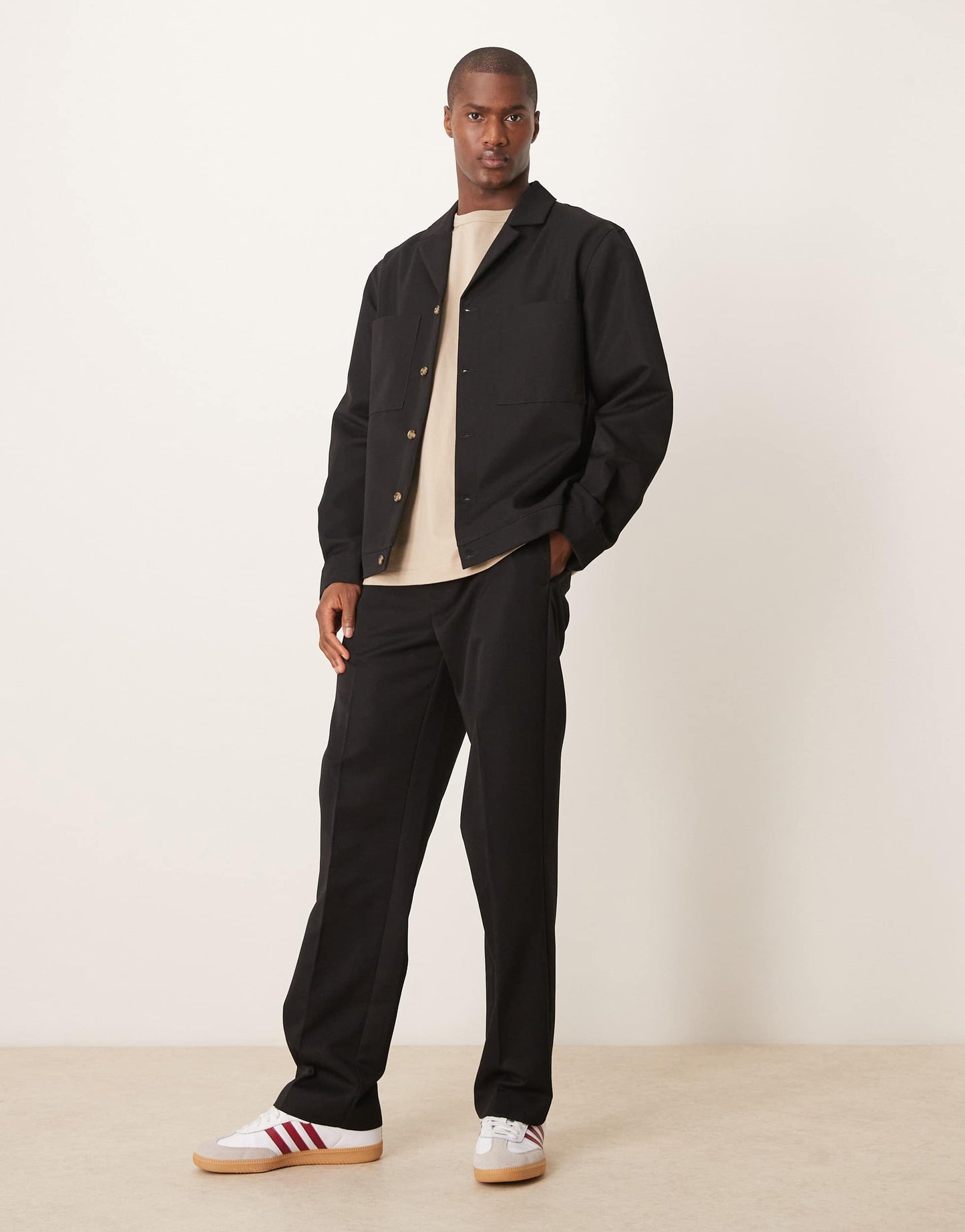 ASOS DESIGN smart co-ord straight trousers in black with elasticated waist