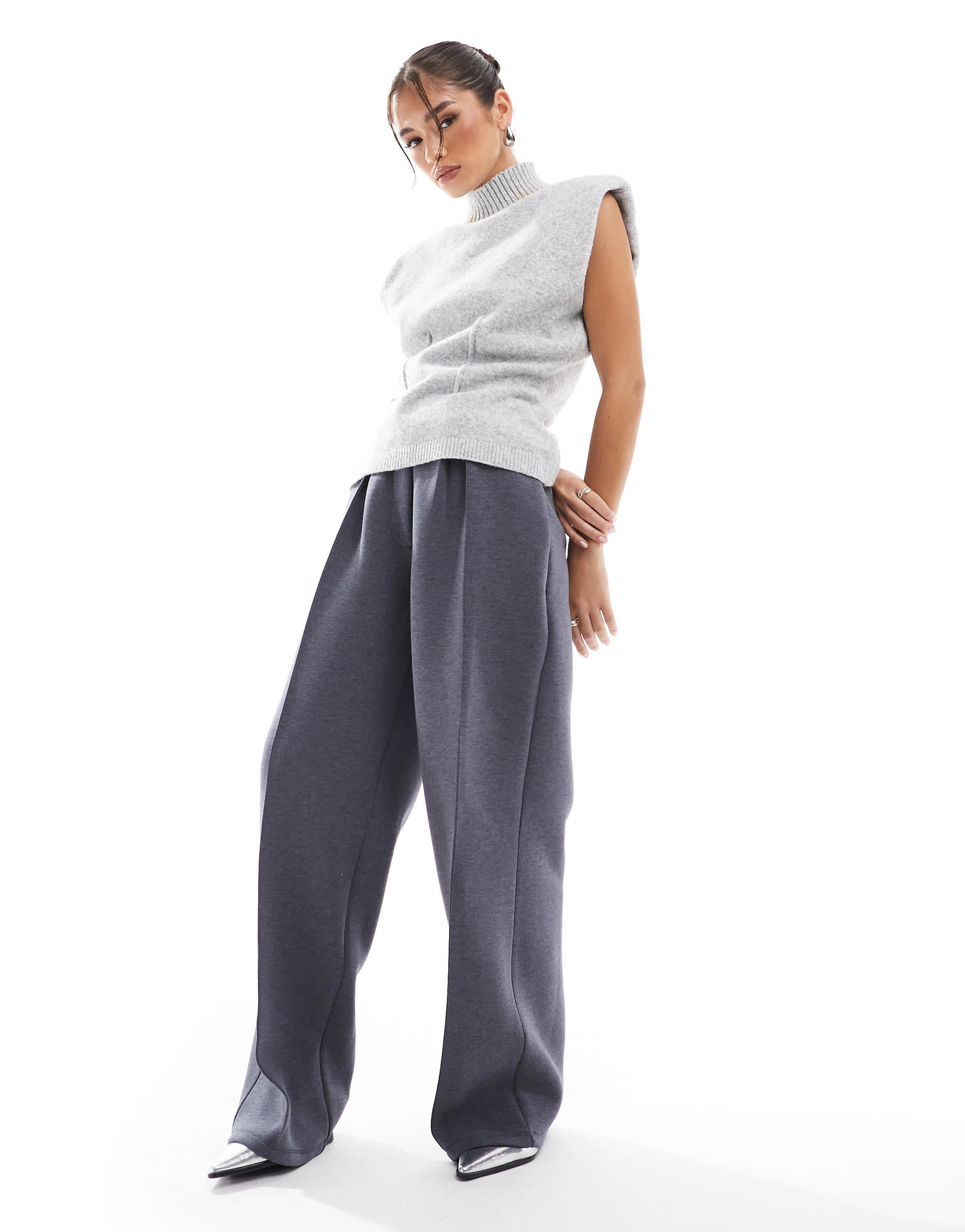 ASOS DESIGN scuba-style fabric tailored trouser in charcoal marl - CHARCOAL