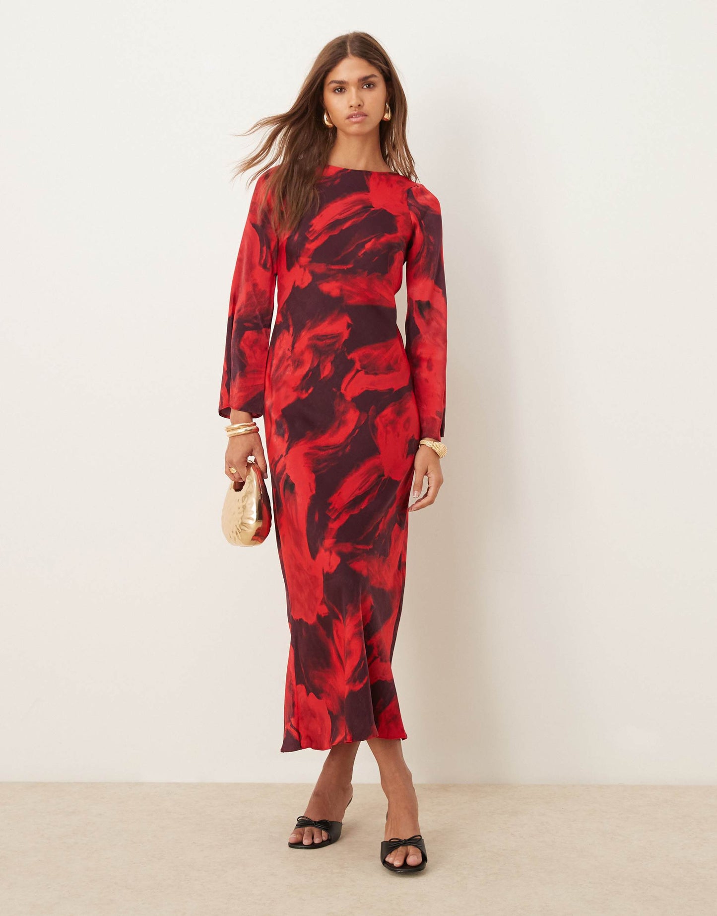 New Look flute sleeve maxi dress in red print