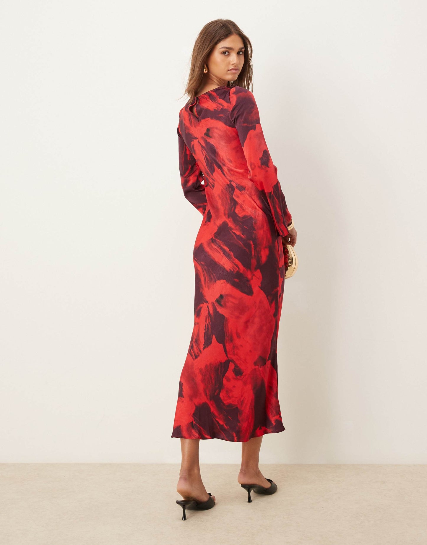 New Look flute sleeve maxi dress in red print