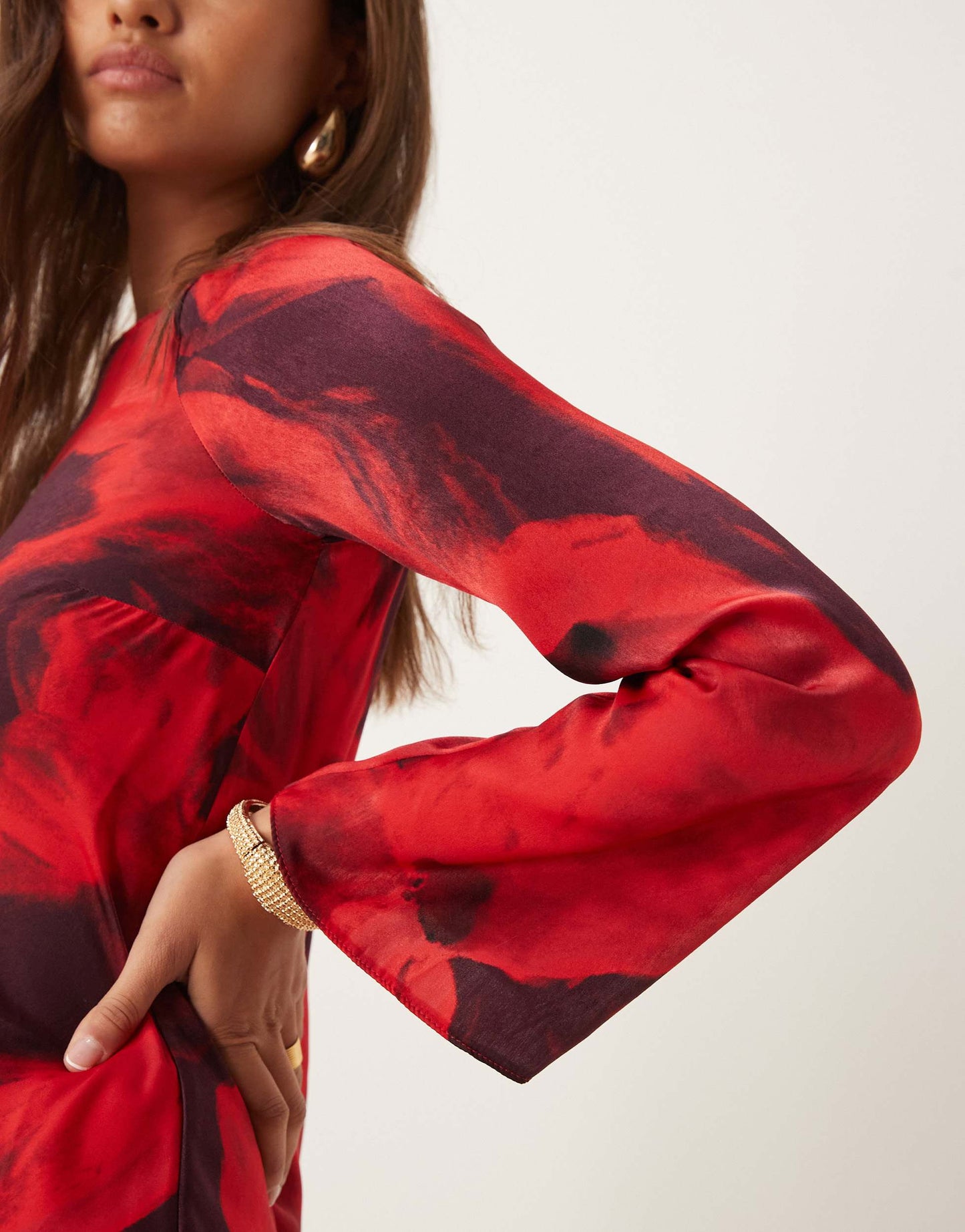 New Look flute sleeve maxi dress in red print