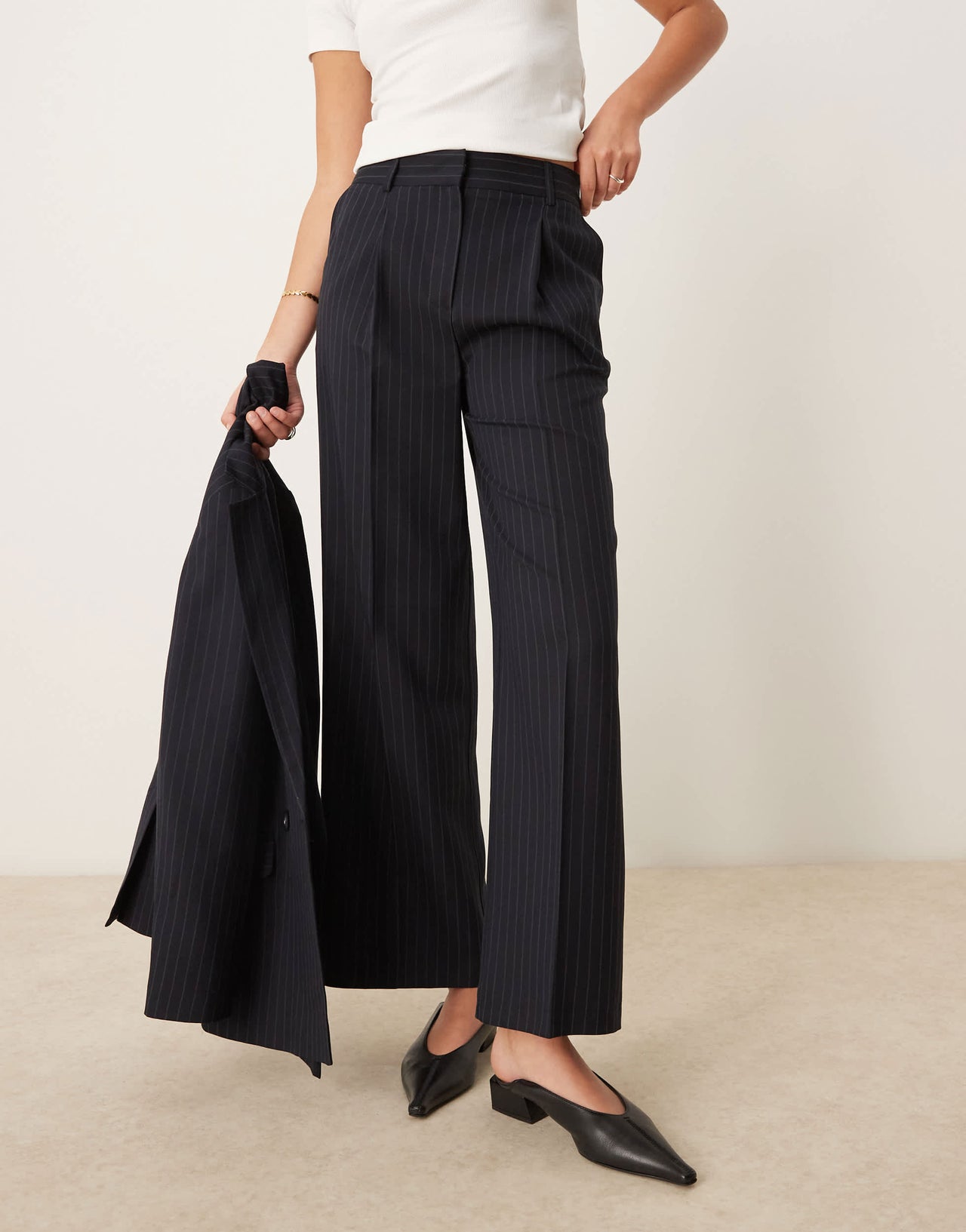 New Look wide leg pinstripe tailored trouser co-ord in navy