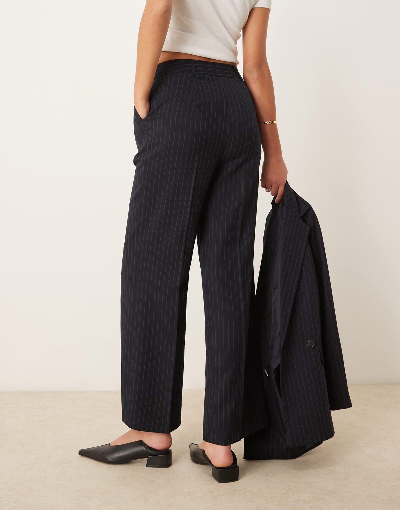 New Look wide leg pinstripe tailored trouser co-ord in navy