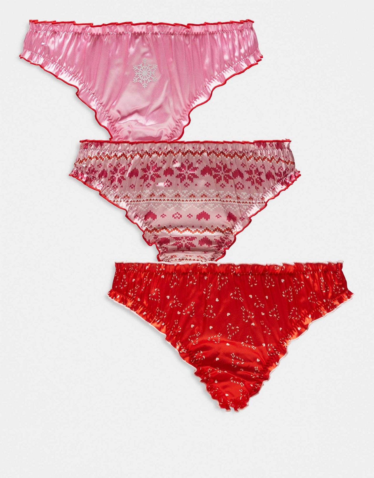 ASOS DESIGN 3 pack Christmas satin scrunch thongs in festive print
