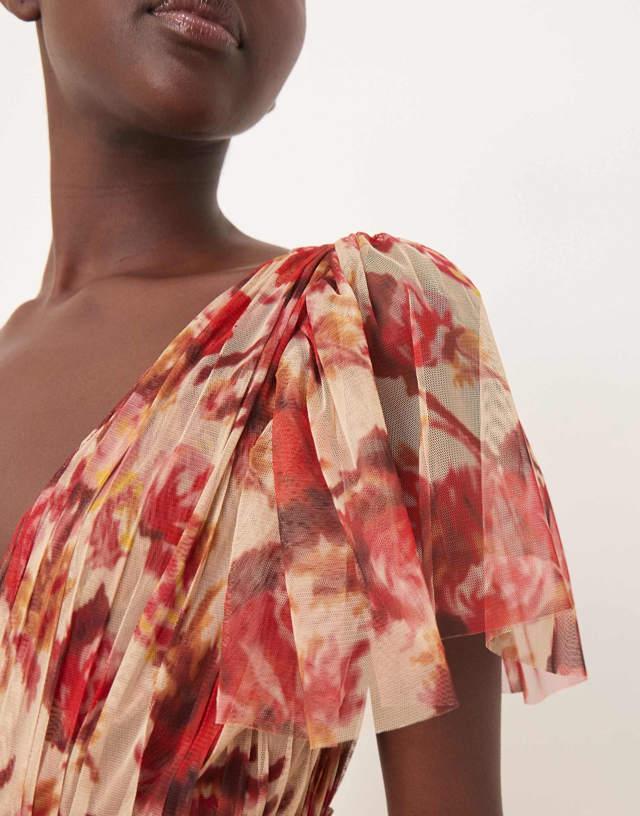 Lace & Beads Bridesmaid Madison v neck tulle midi dress in rose floral