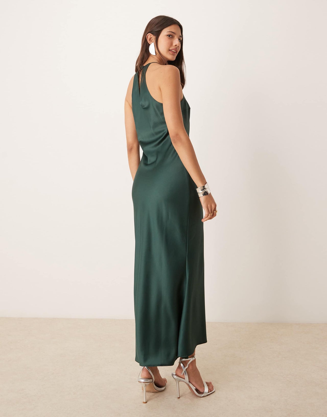ASOS DESIGN satin racer bias maxi dress in deep green