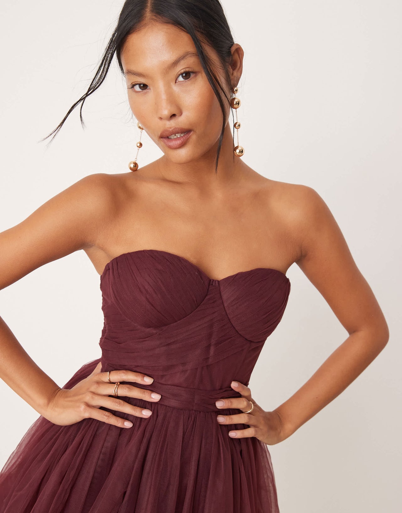 Lace & Beads Petite corset tulle overlay mini dress in plum