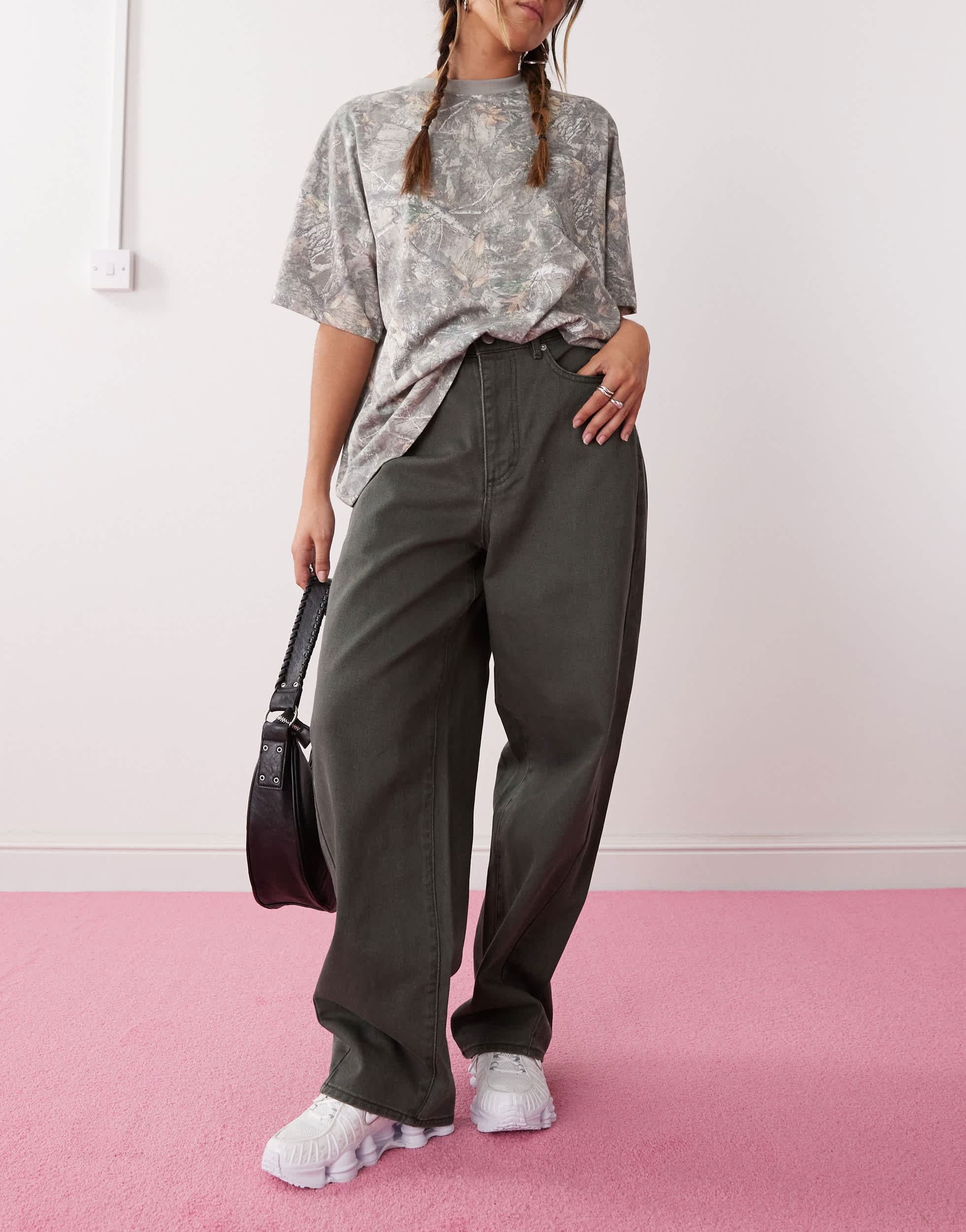 Obey leah baggy 5 pocket pants in faded black