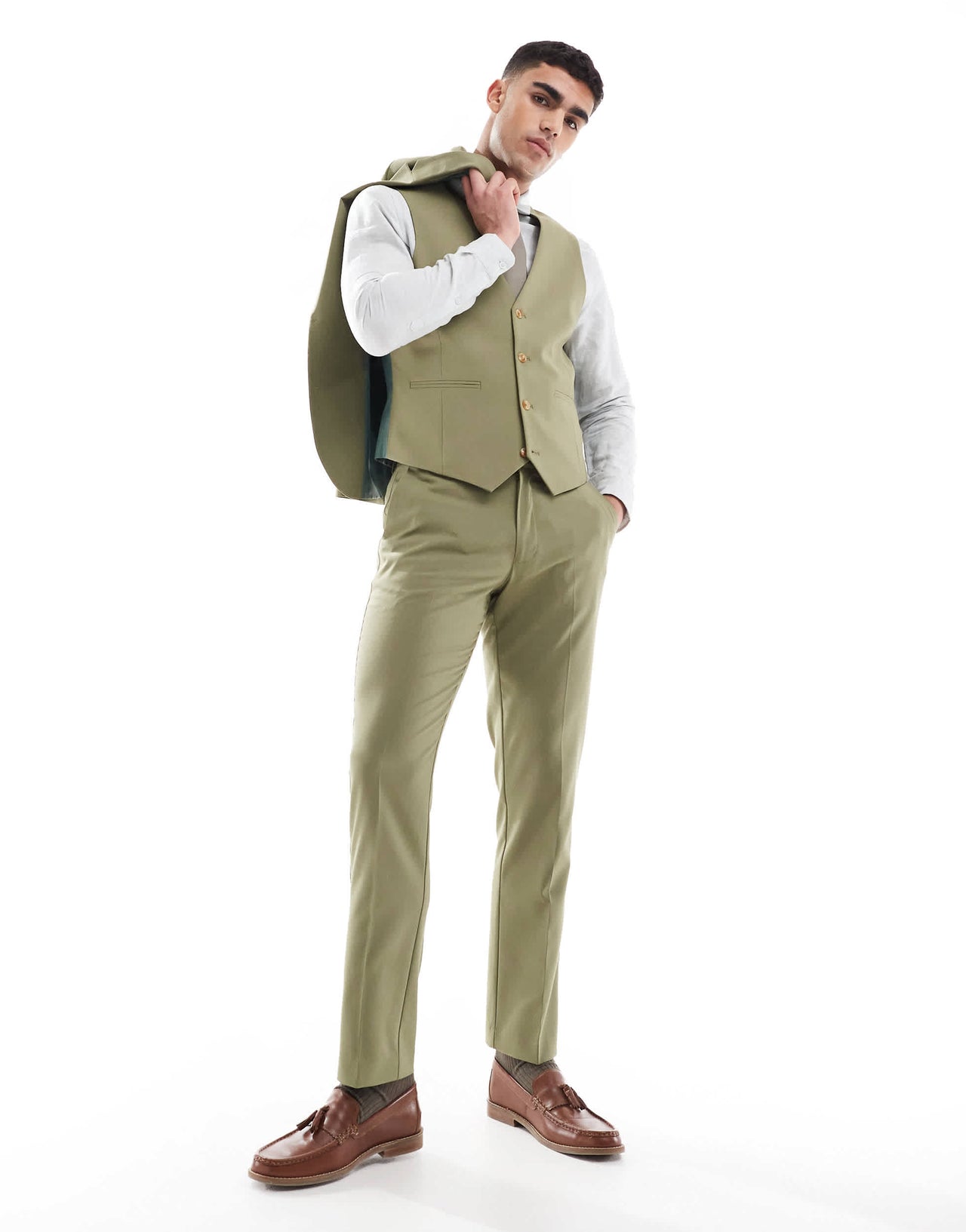 ASOS DESIGN slim suit trousers in olive green