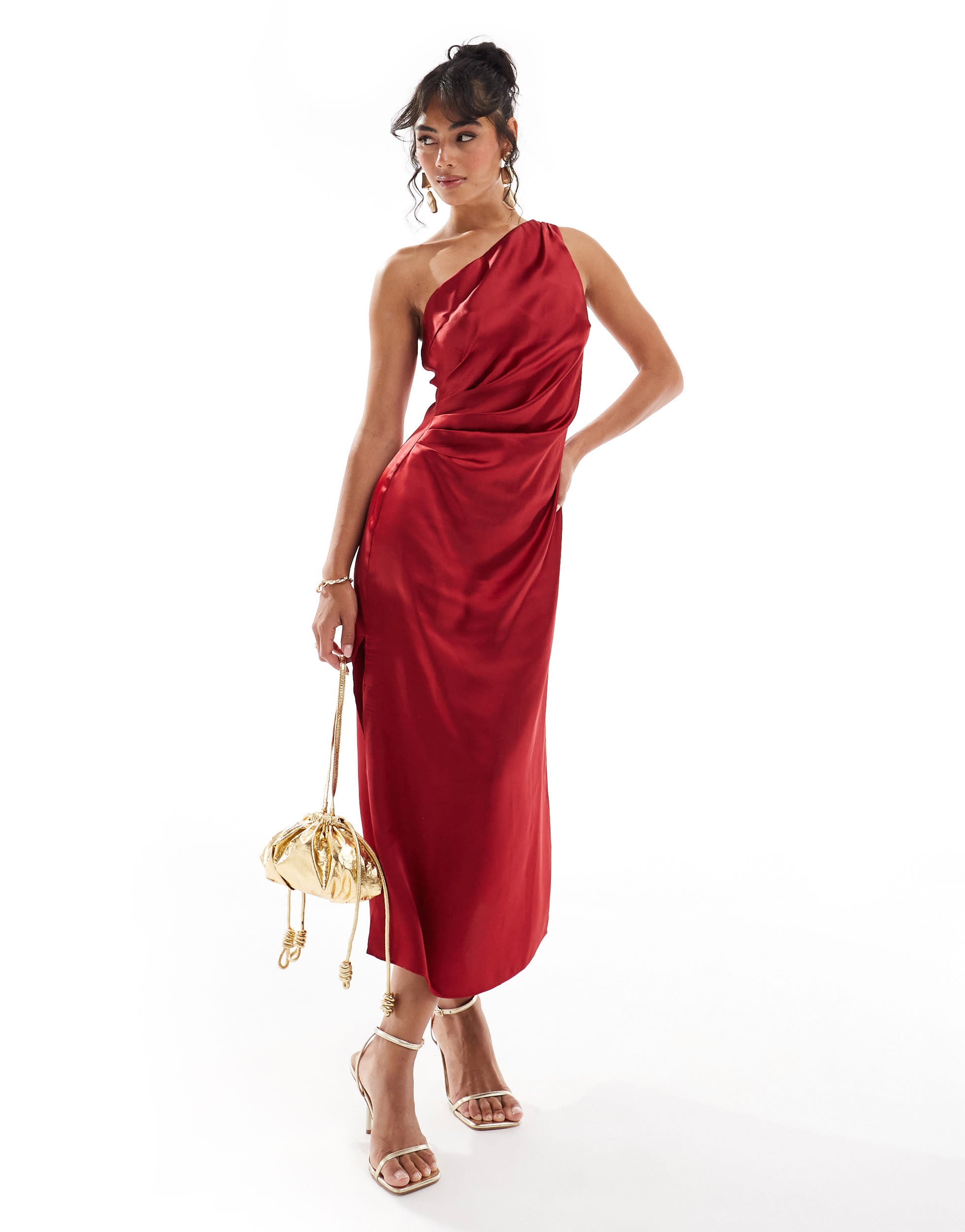 Pretty Lavish Amelia ruched midaxi dress in red