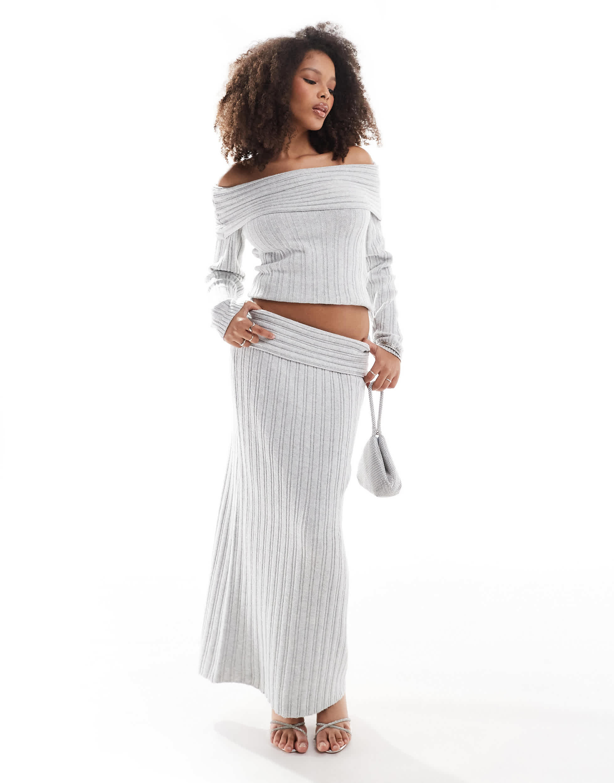 Pretty Lavish cosy knit maxi skirt in grey co ord