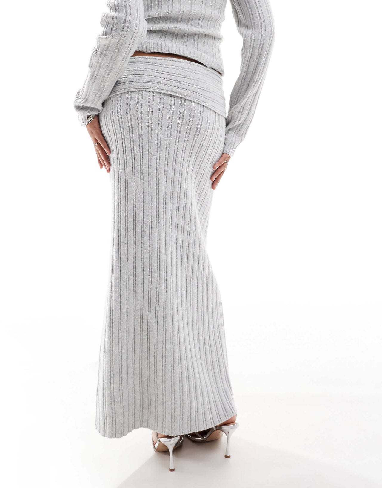 Pretty Lavish cosy knit maxi skirt in grey co ord