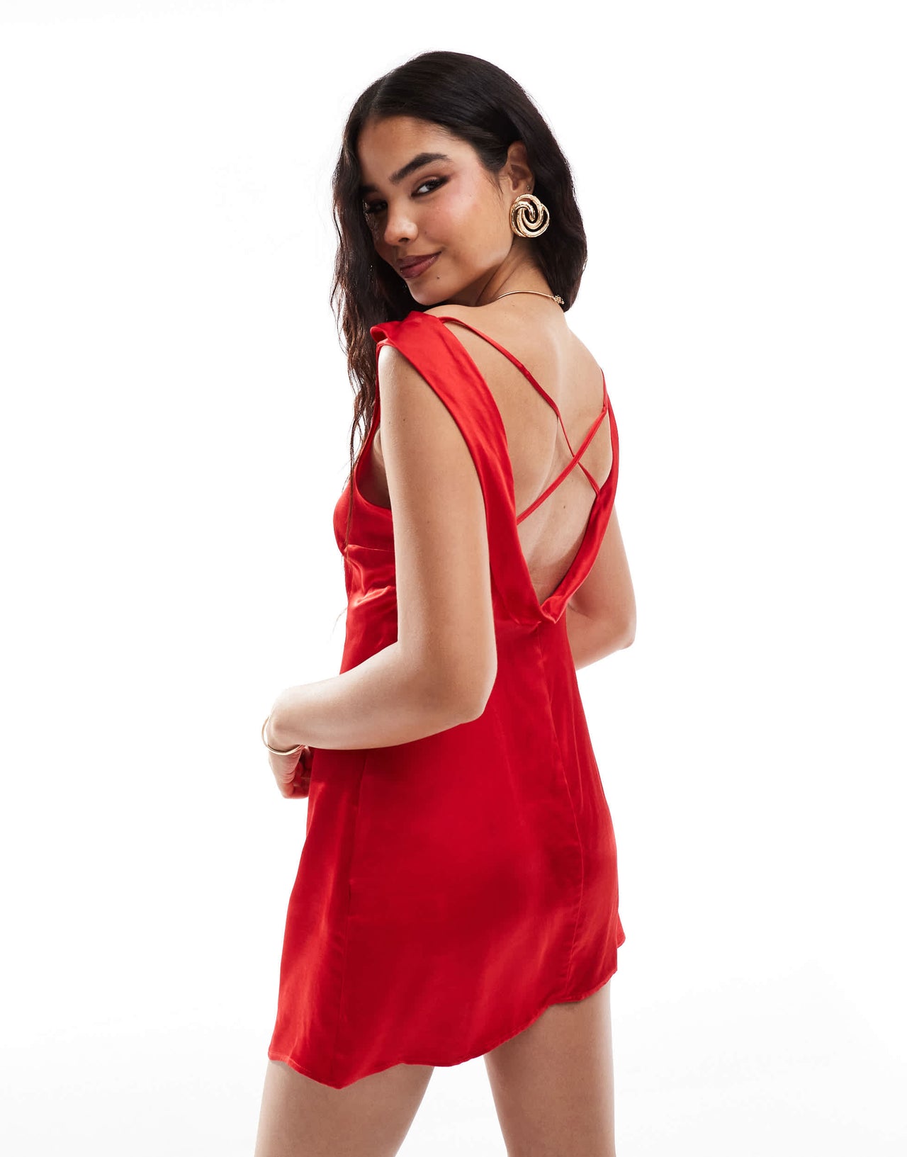 ASOS DESIGN satin cowl back mini dress in red