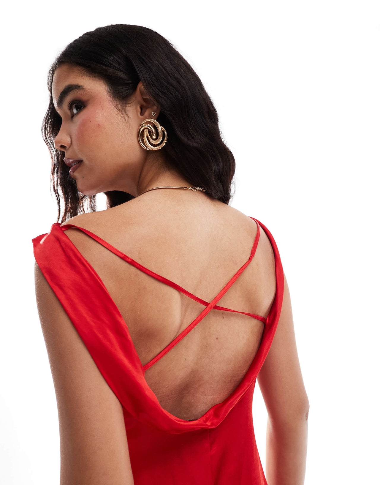 ASOS DESIGN satin cowl back mini dress in red