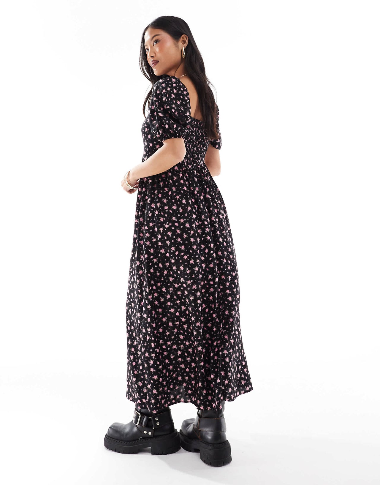 Miss Selfridge Petite corset maxi dress in ditsy print