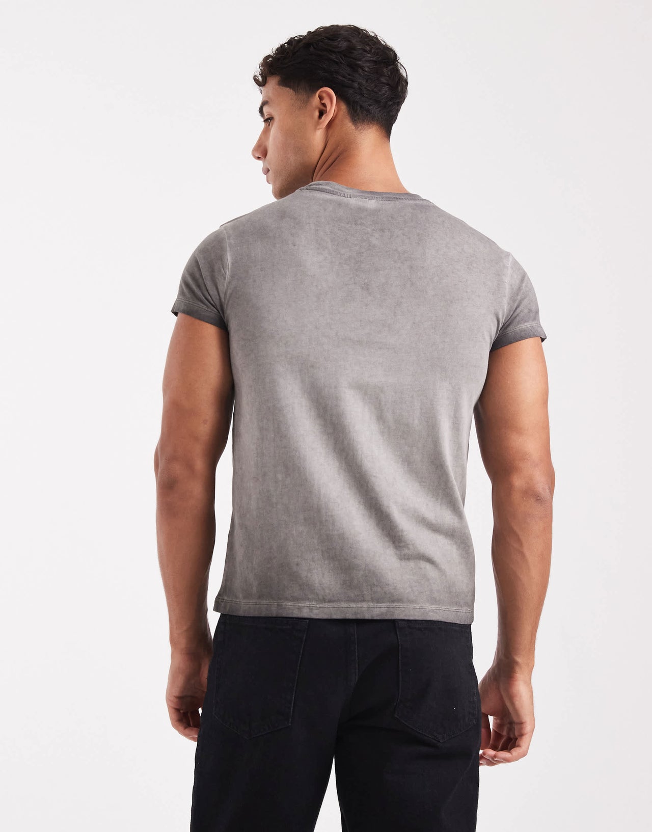 Bershka chest embroidered washed t-shirt in charcoal