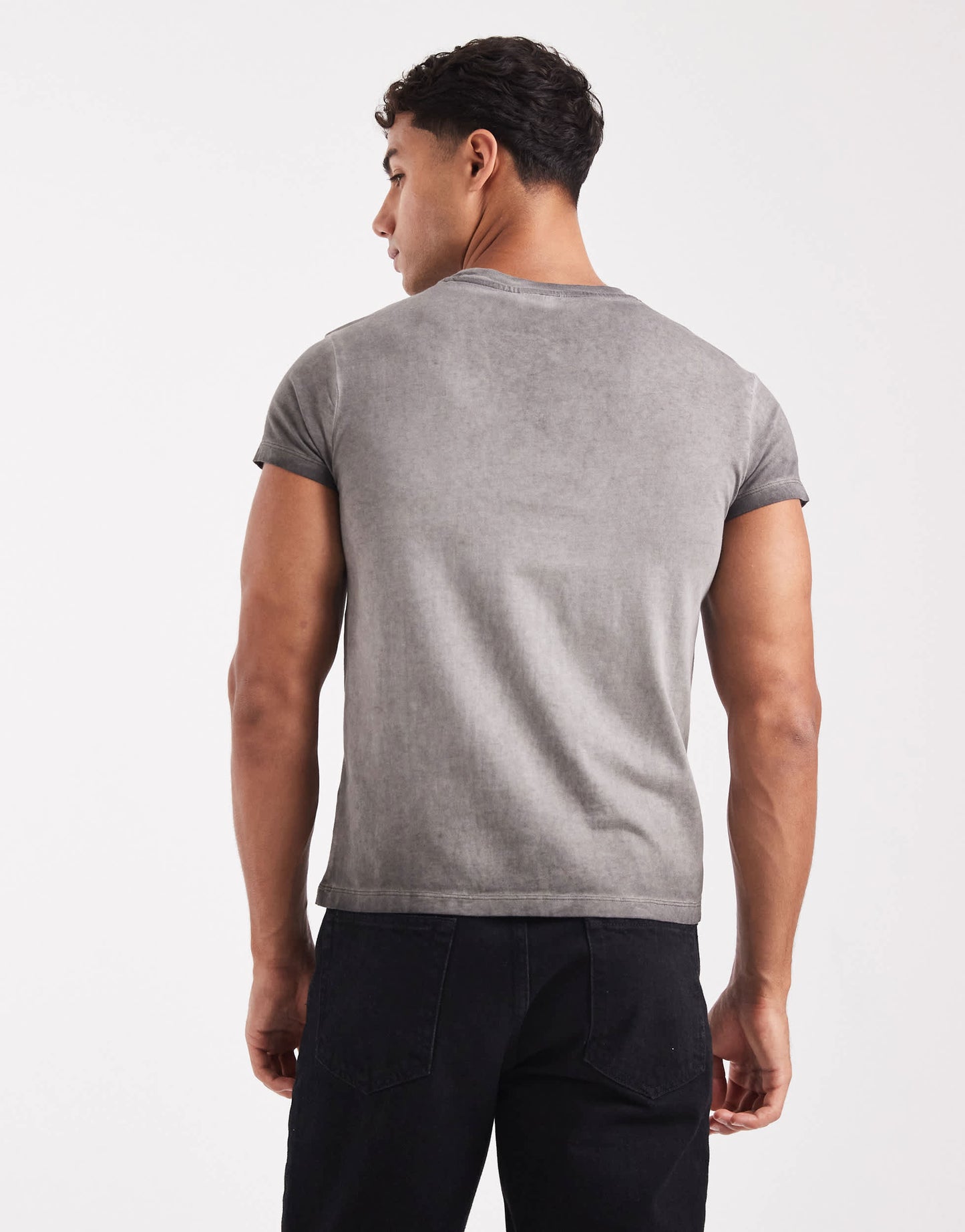 Bershka chest embroidered washed t-shirt in charcoal