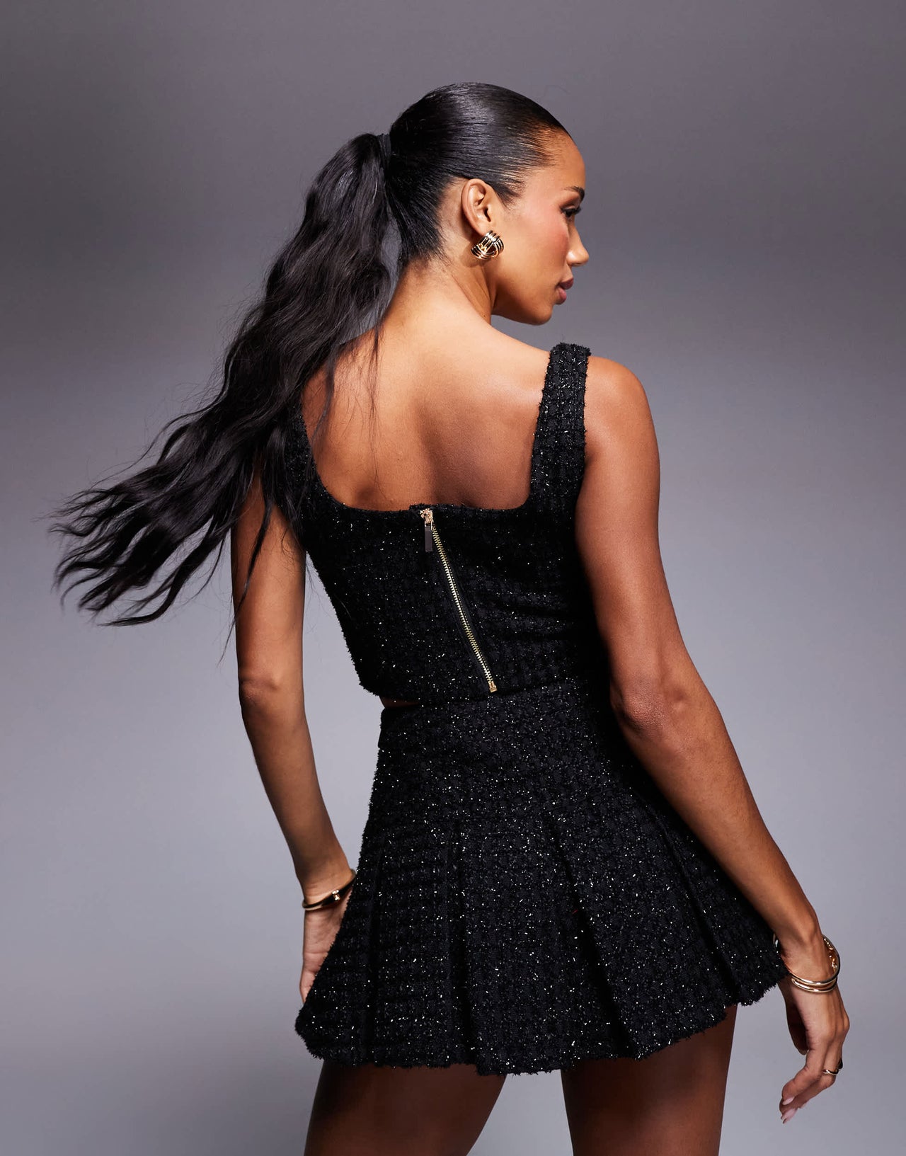 Wanderdoll Noel boucle strappy corset top co-ord in black