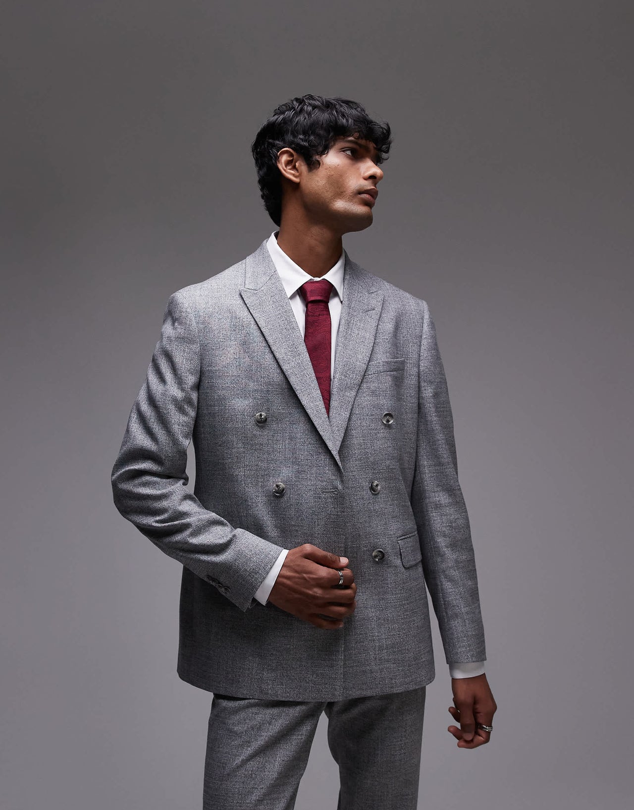 Topman skinny textured suit jacket in grey