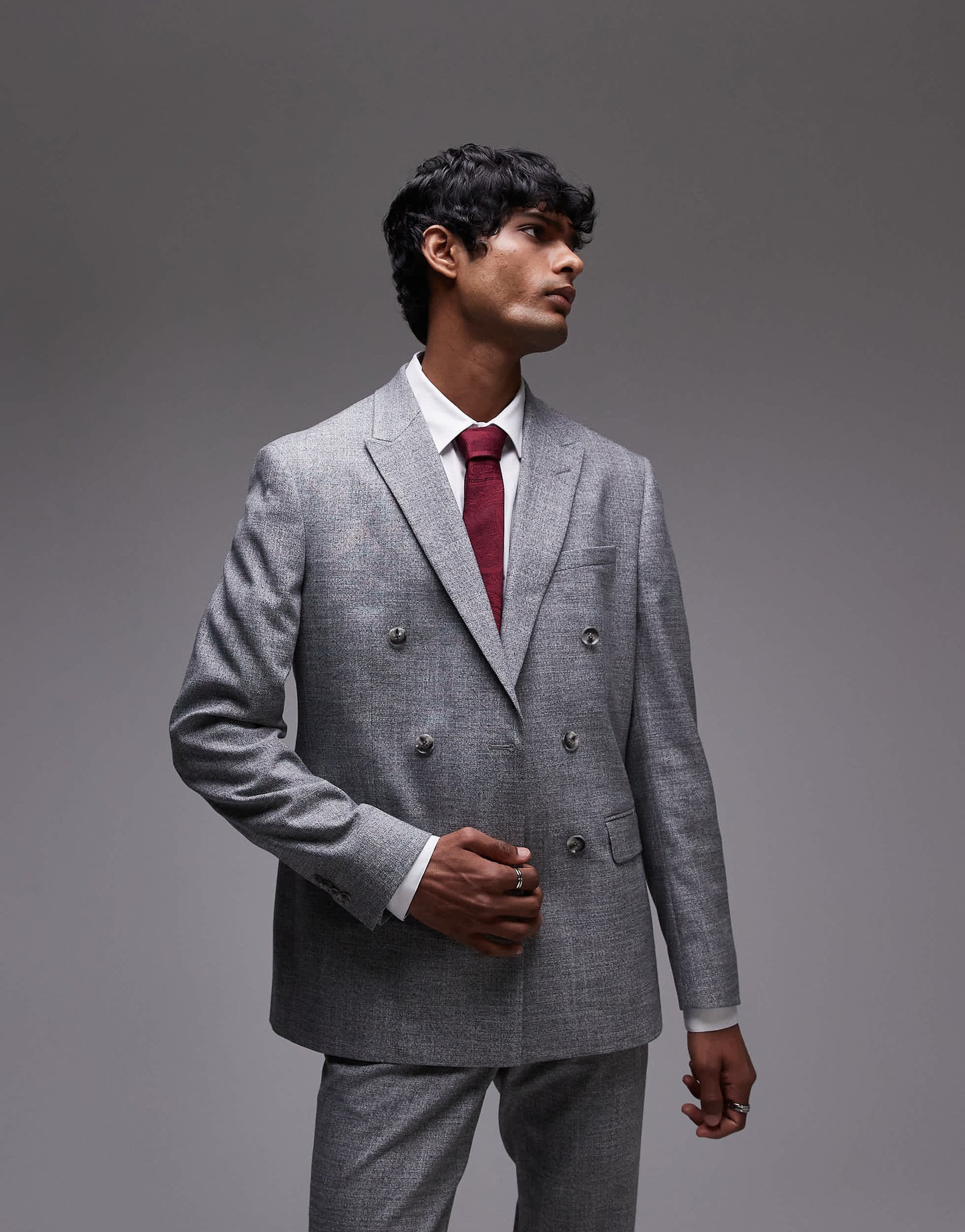 Topman skinny textured suit jacket in grey