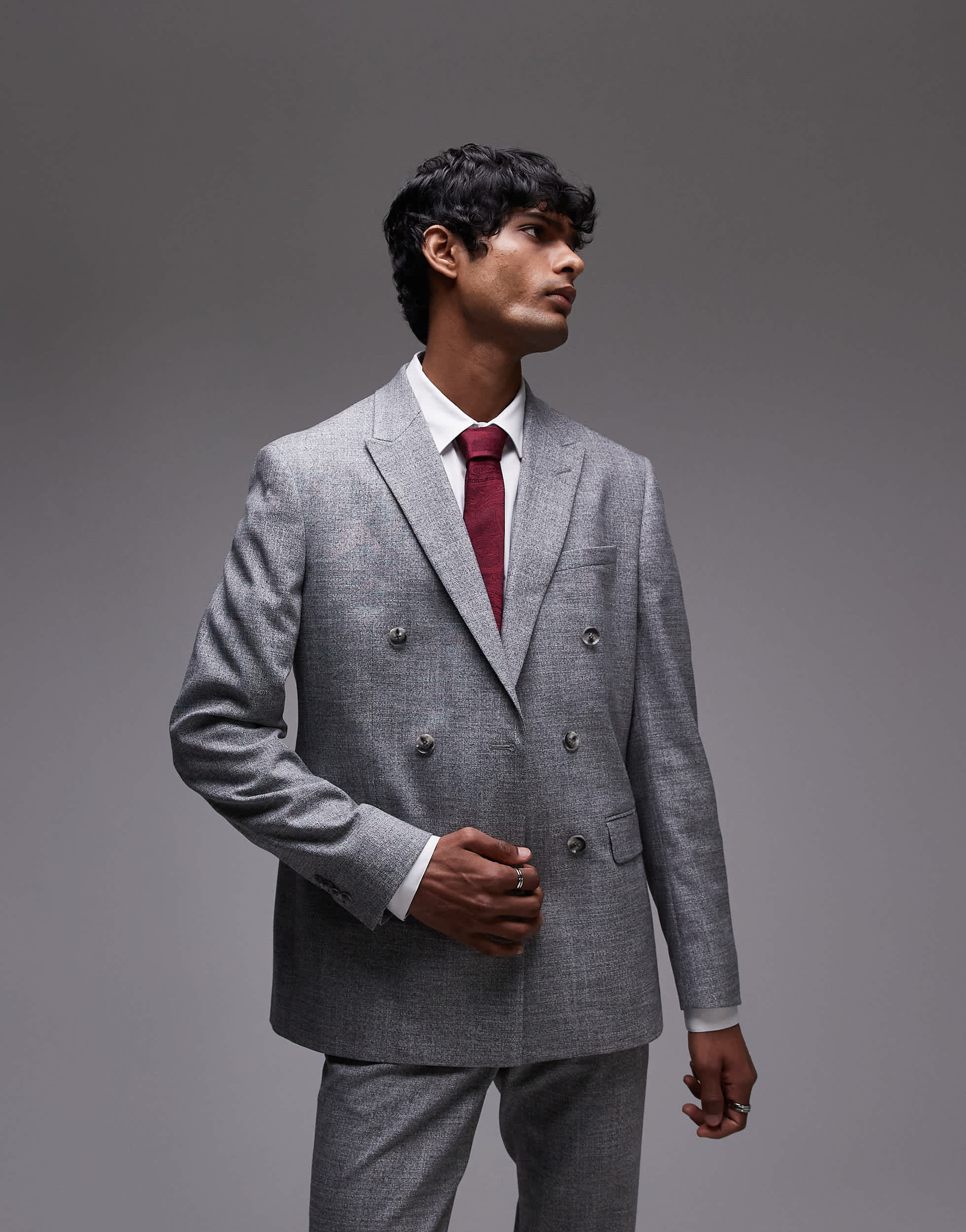 Topman skinny textured suit jacket in grey