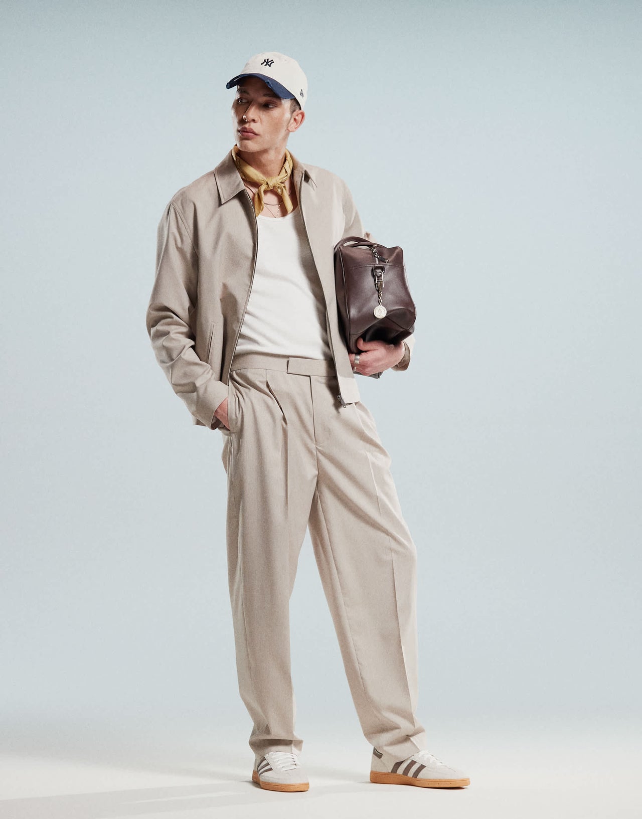 ASOS DESIGN smart co-ord oversized tapered trousers in beige microtexture with elasticated waist