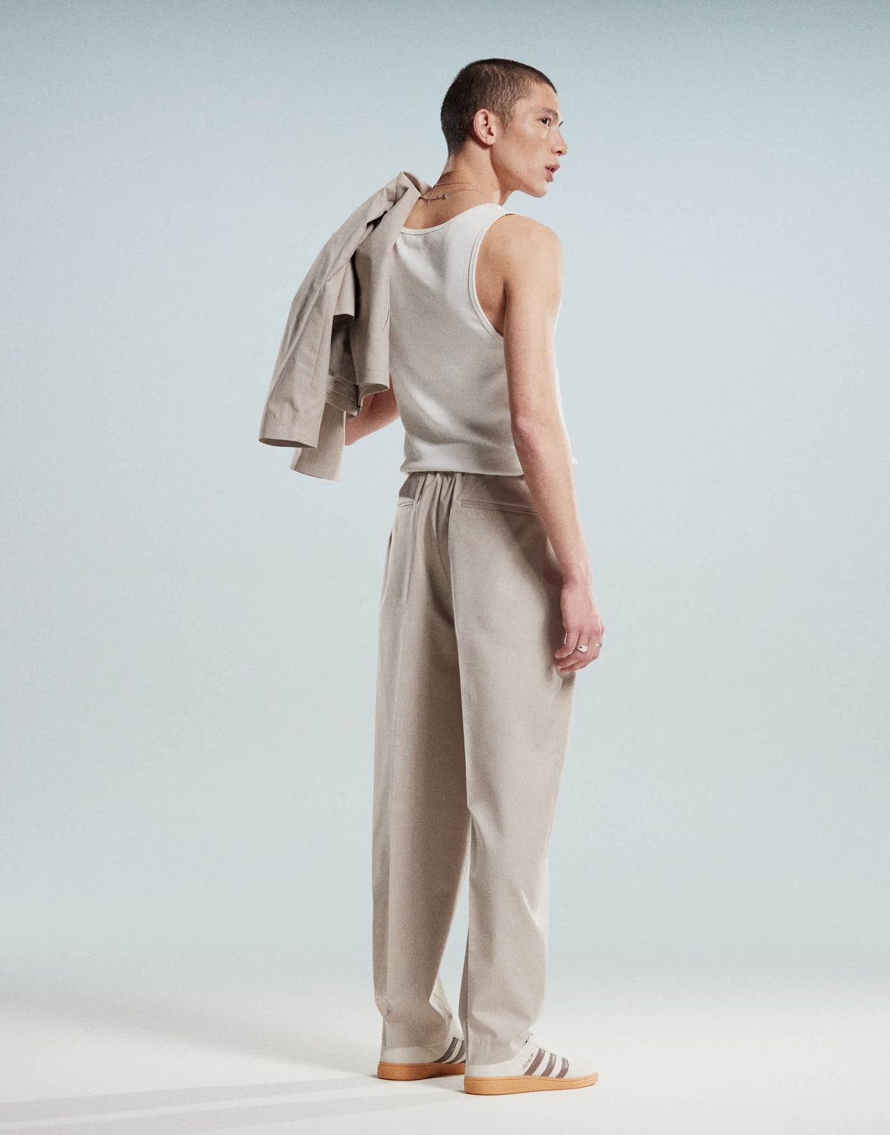 ASOS DESIGN smart co-ord oversized tapered trousers in beige microtexture with elasticated waist