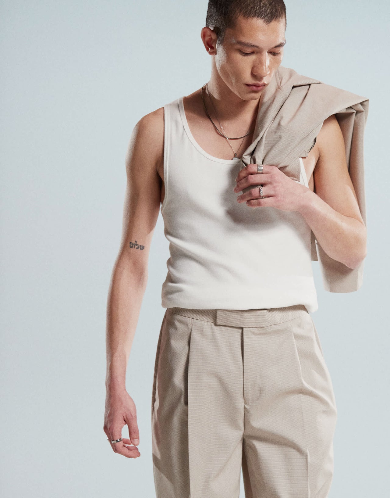 ASOS DESIGN smart co-ord oversized tapered trousers in beige microtexture with elasticated waist