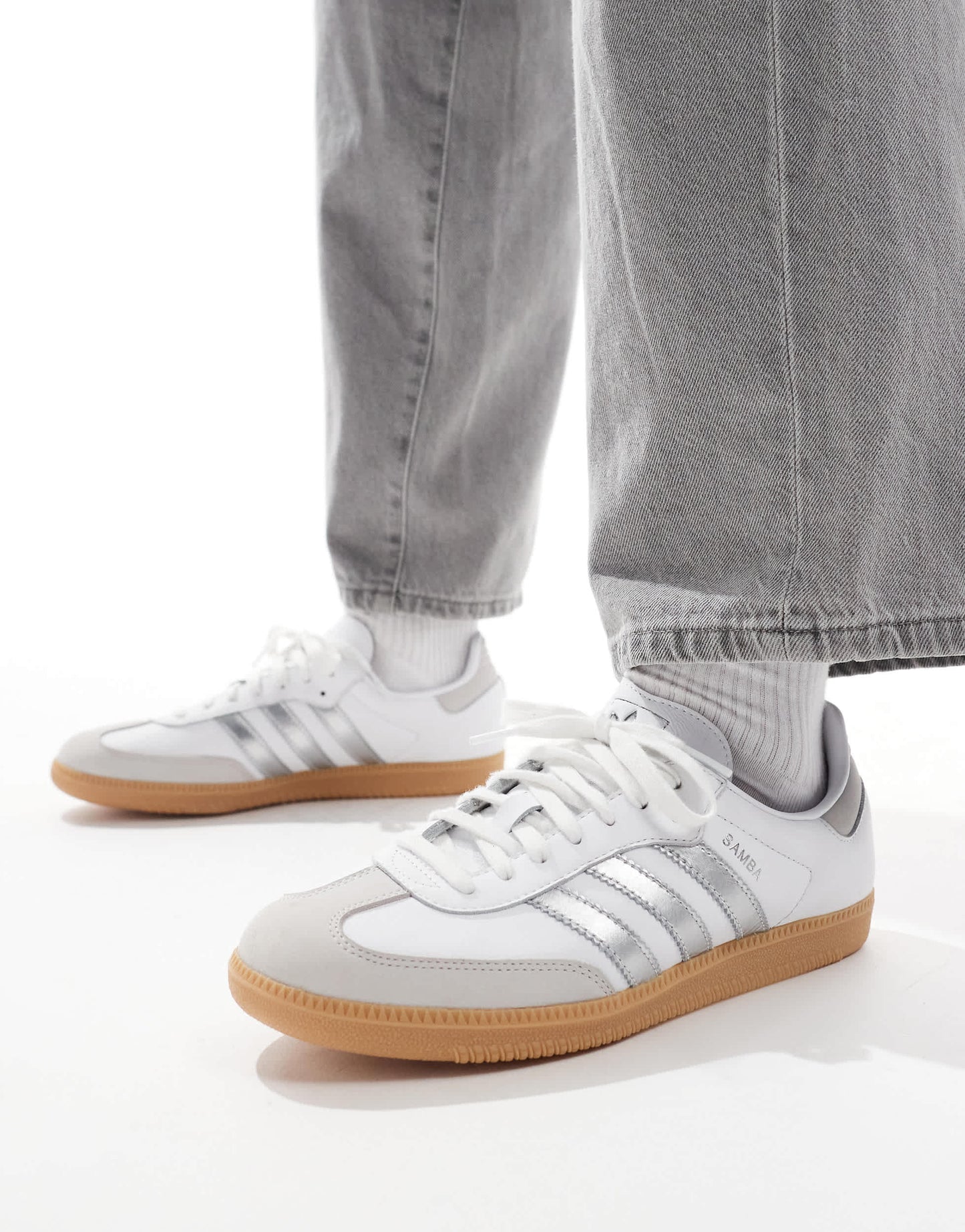 adidas Originals Samba OG trainers in white and metallic silver