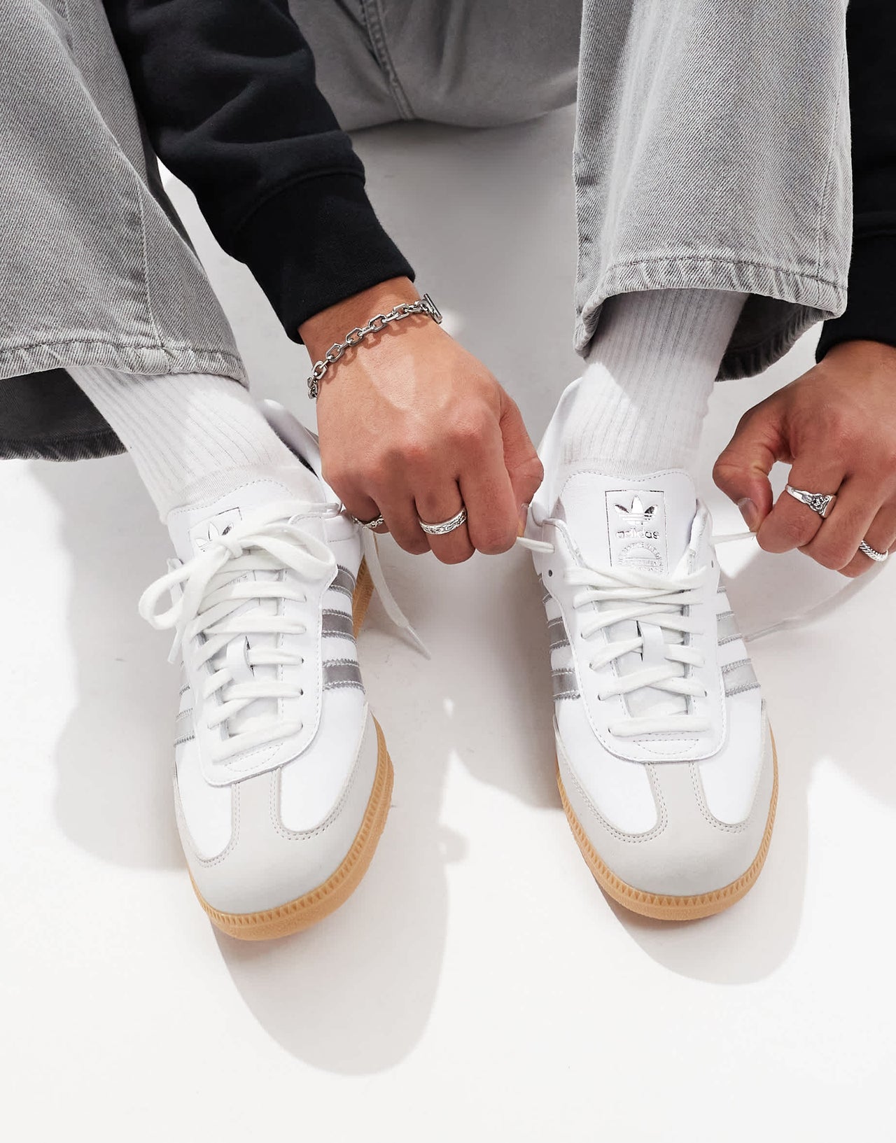 adidas Originals Samba OG trainers in white and metallic silver