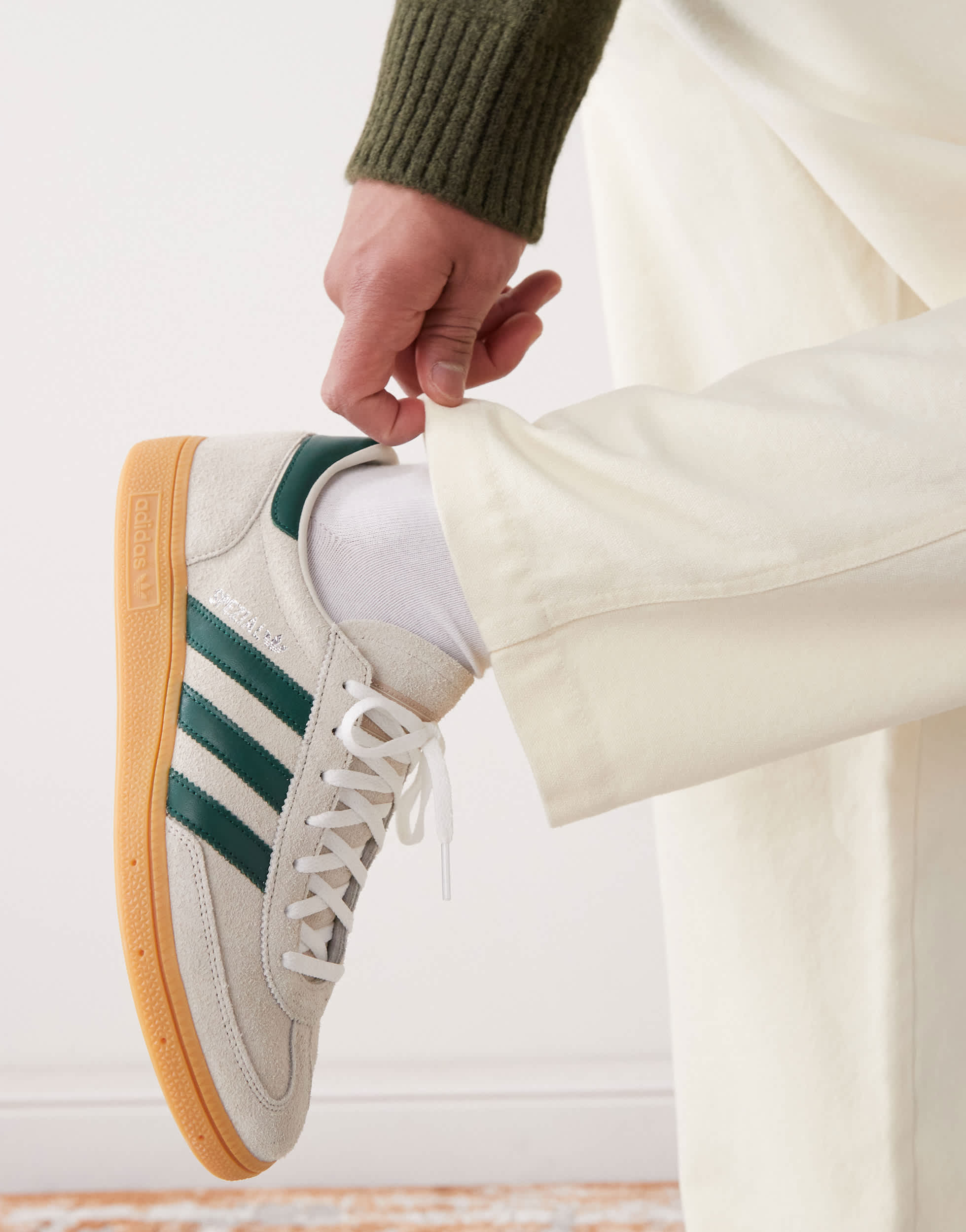 adidas Originals Handball Spezial trainers in cream and green
