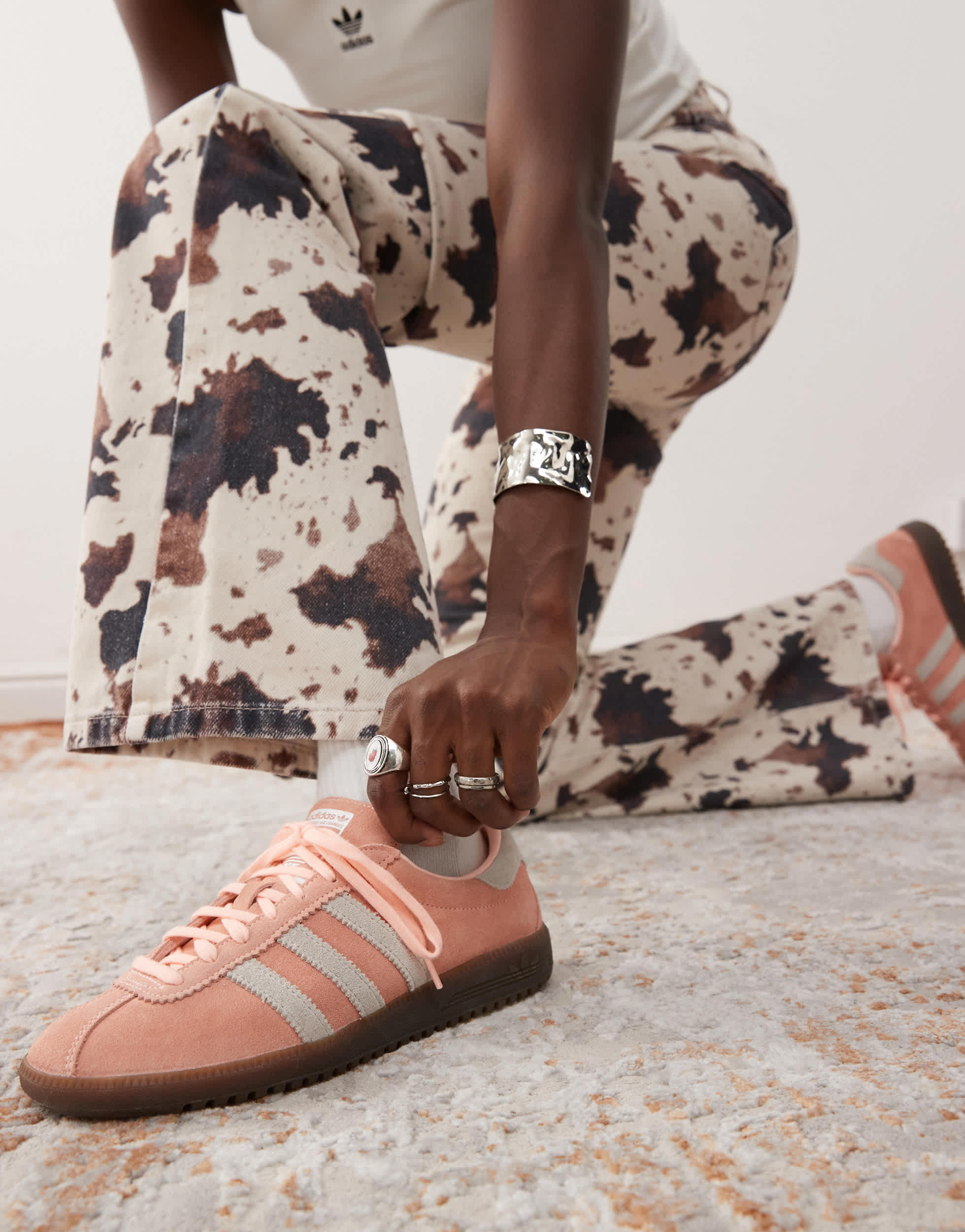 adidas Originals Bermuda trainers in pink and off white