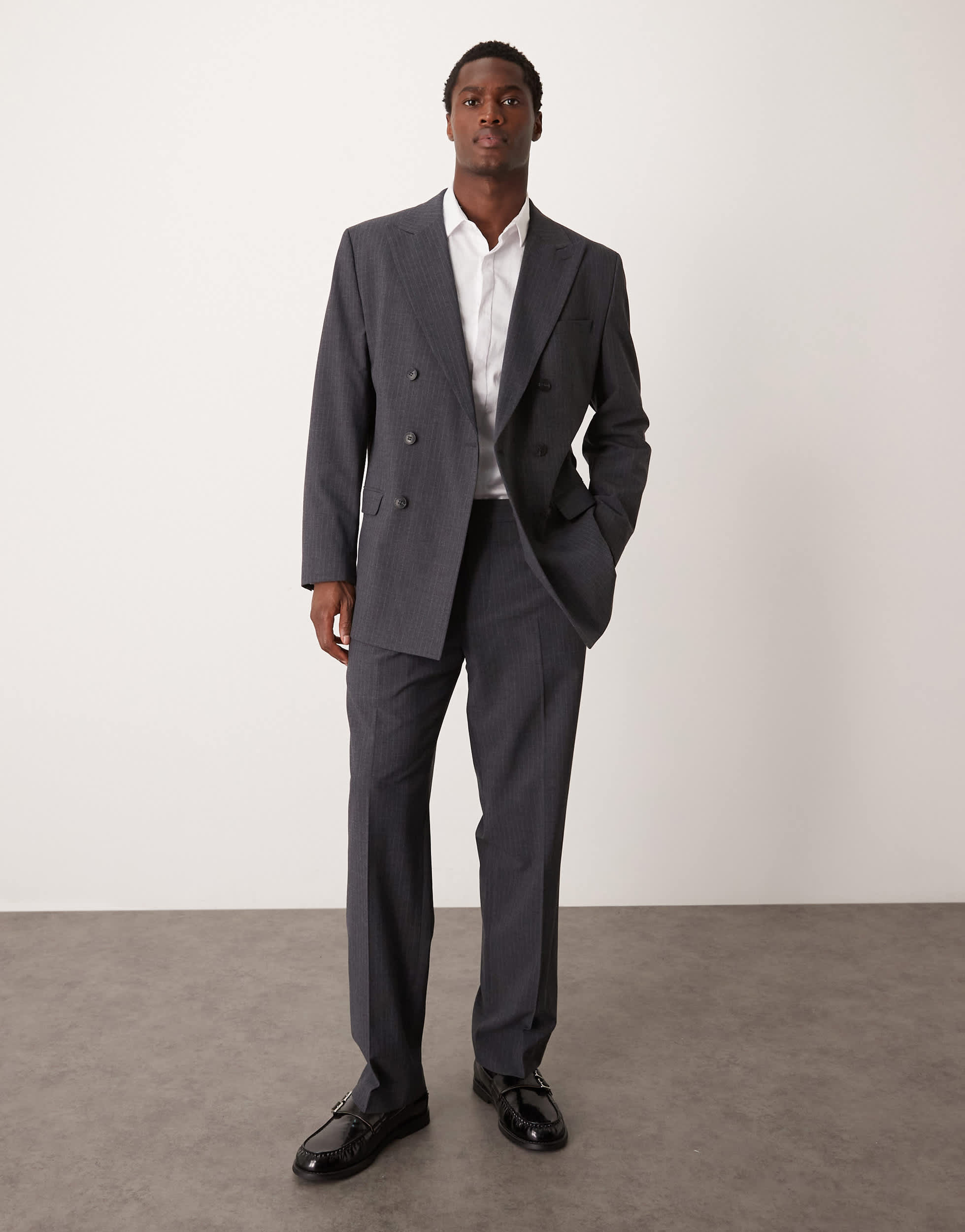 Selected wide leg suit trouser in grey pin stripe