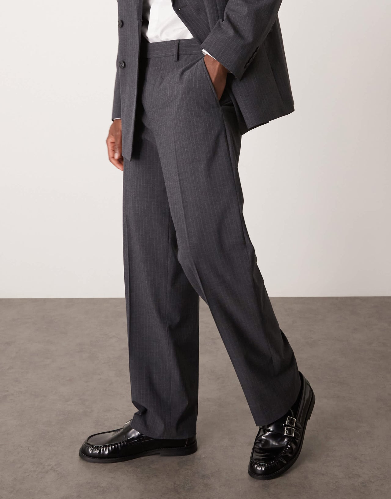 Selected wide leg suit trouser in grey pin stripe