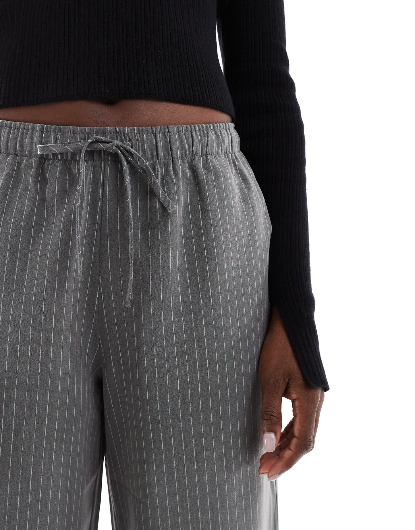 Stradivarius pull on trouser in grey pinstripe