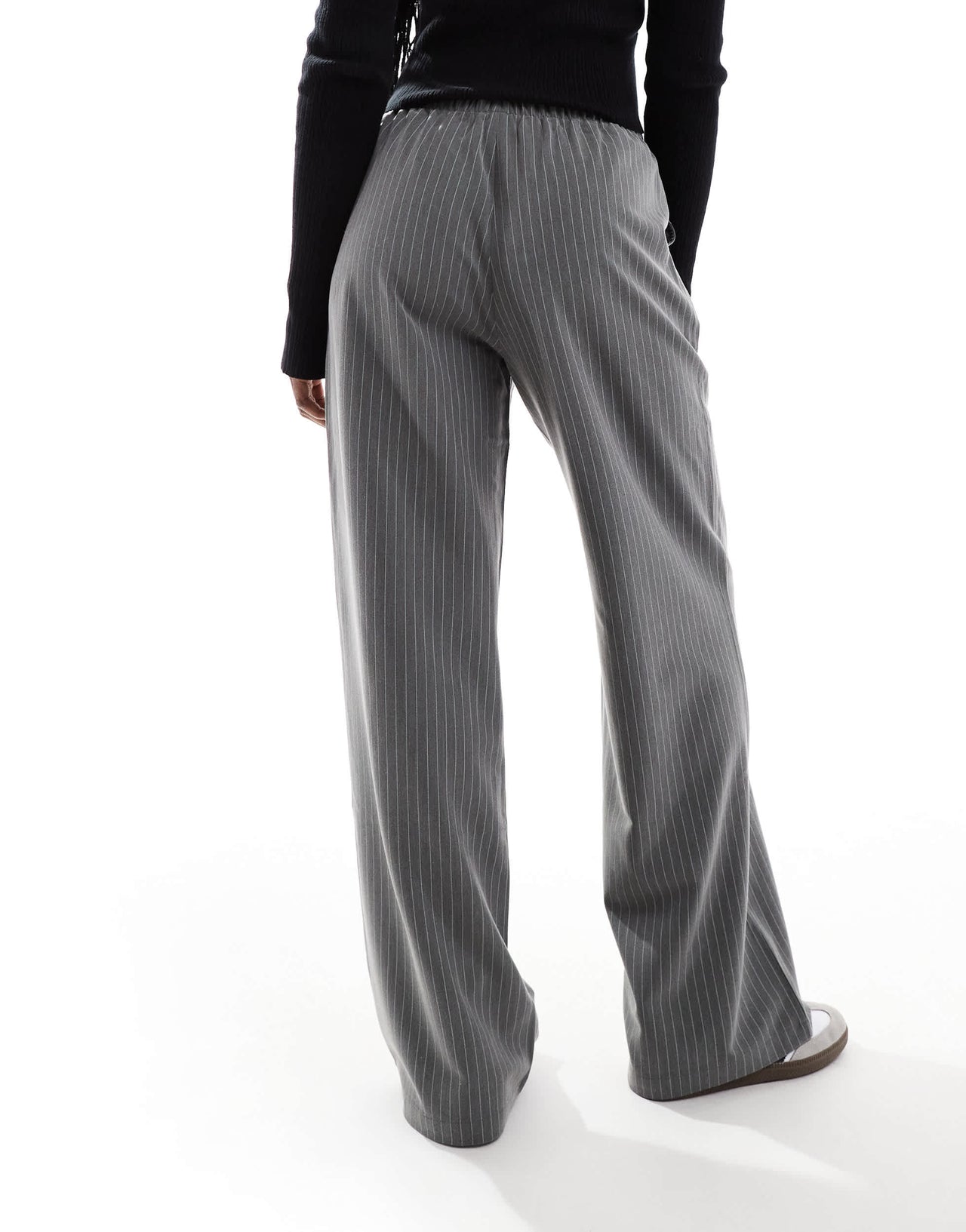 Stradivarius pull on trouser in grey pinstripe